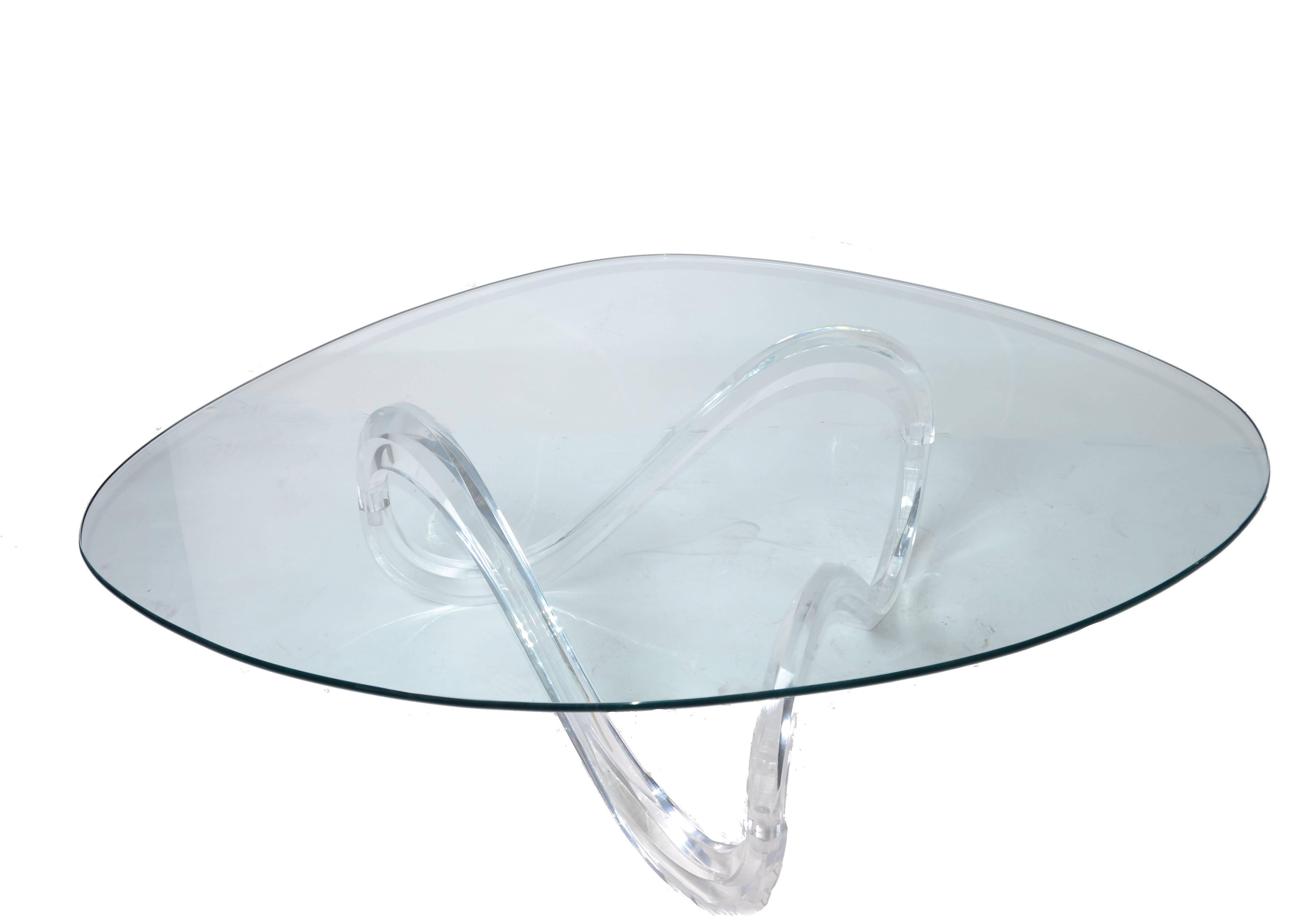 Glass Mid-Century Modern Lucite Ribbon Coffee Table in the Manner Charles Hollis Jones