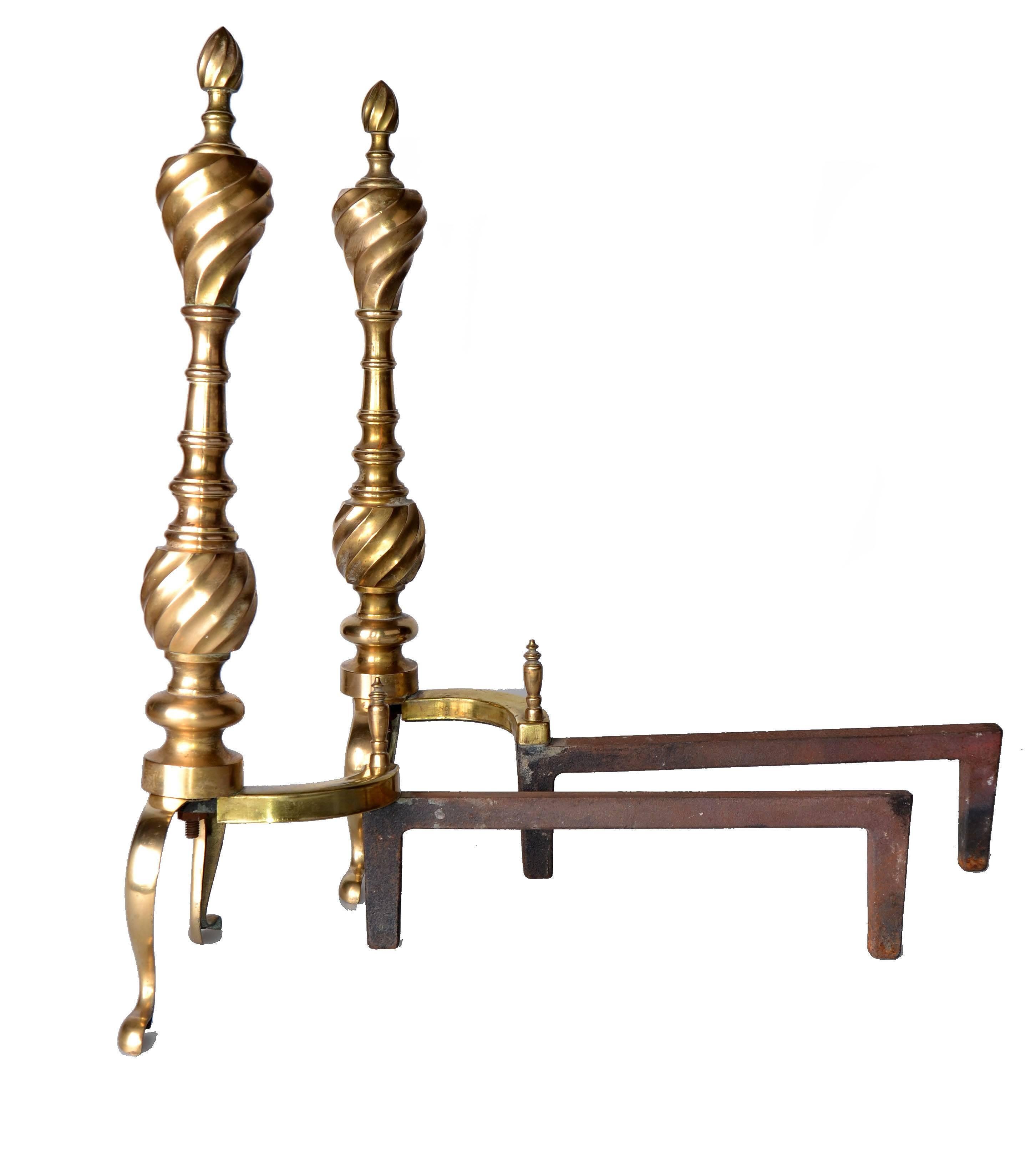 Japanese Pair of Solid Brass Andirons