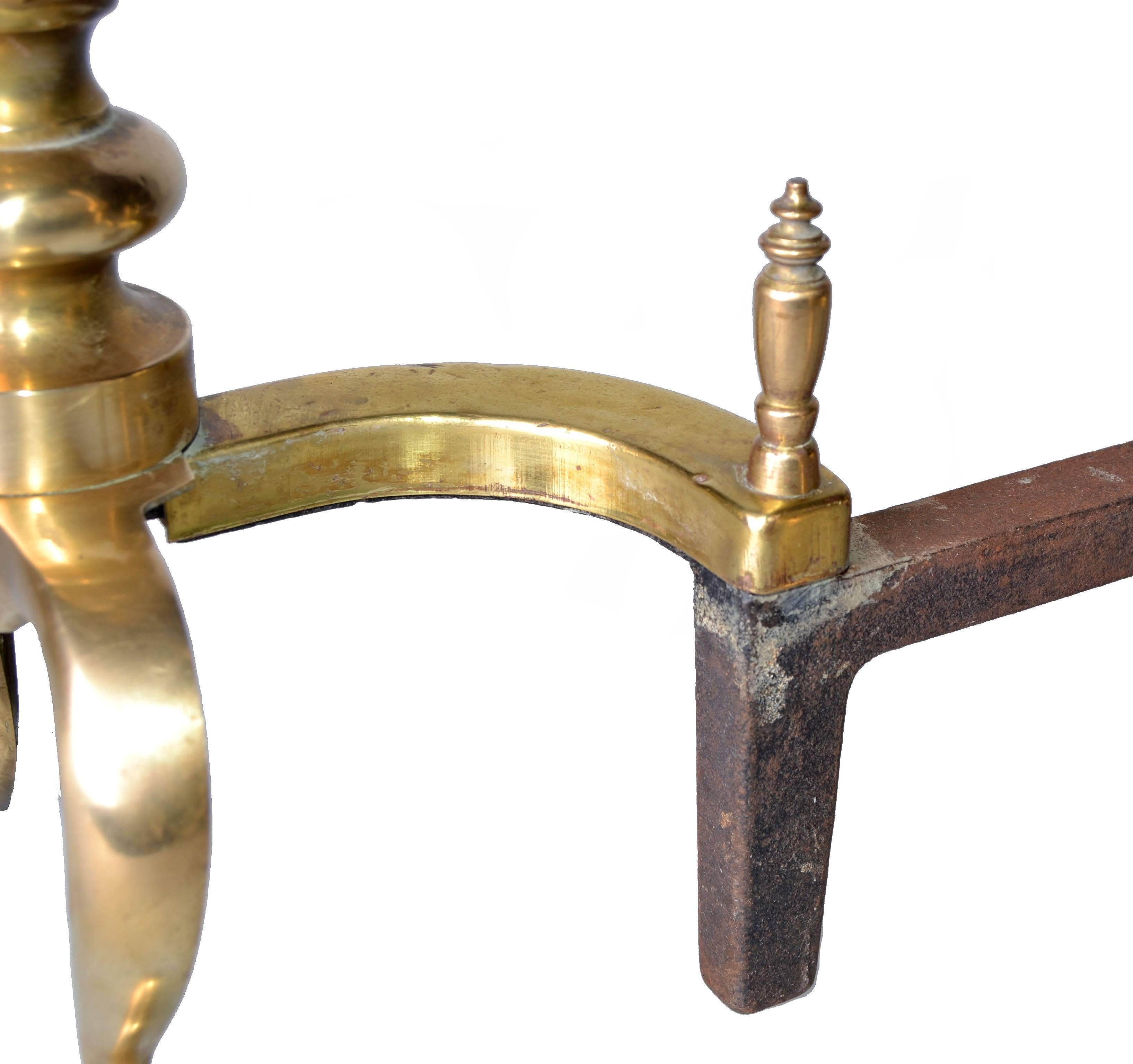 Pair of Solid Brass Andirons 1