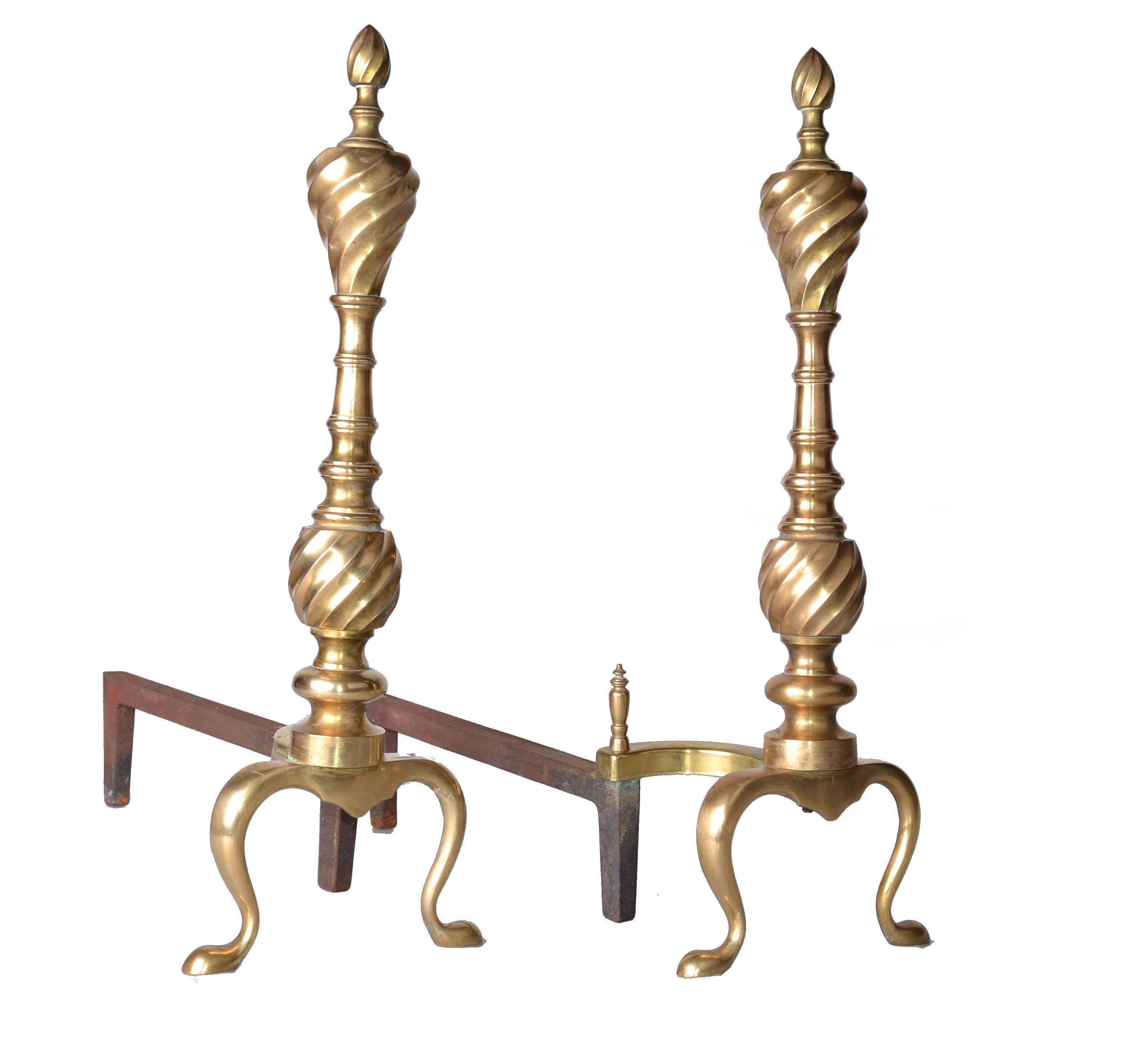 Pair of Solid Brass Andirons 3