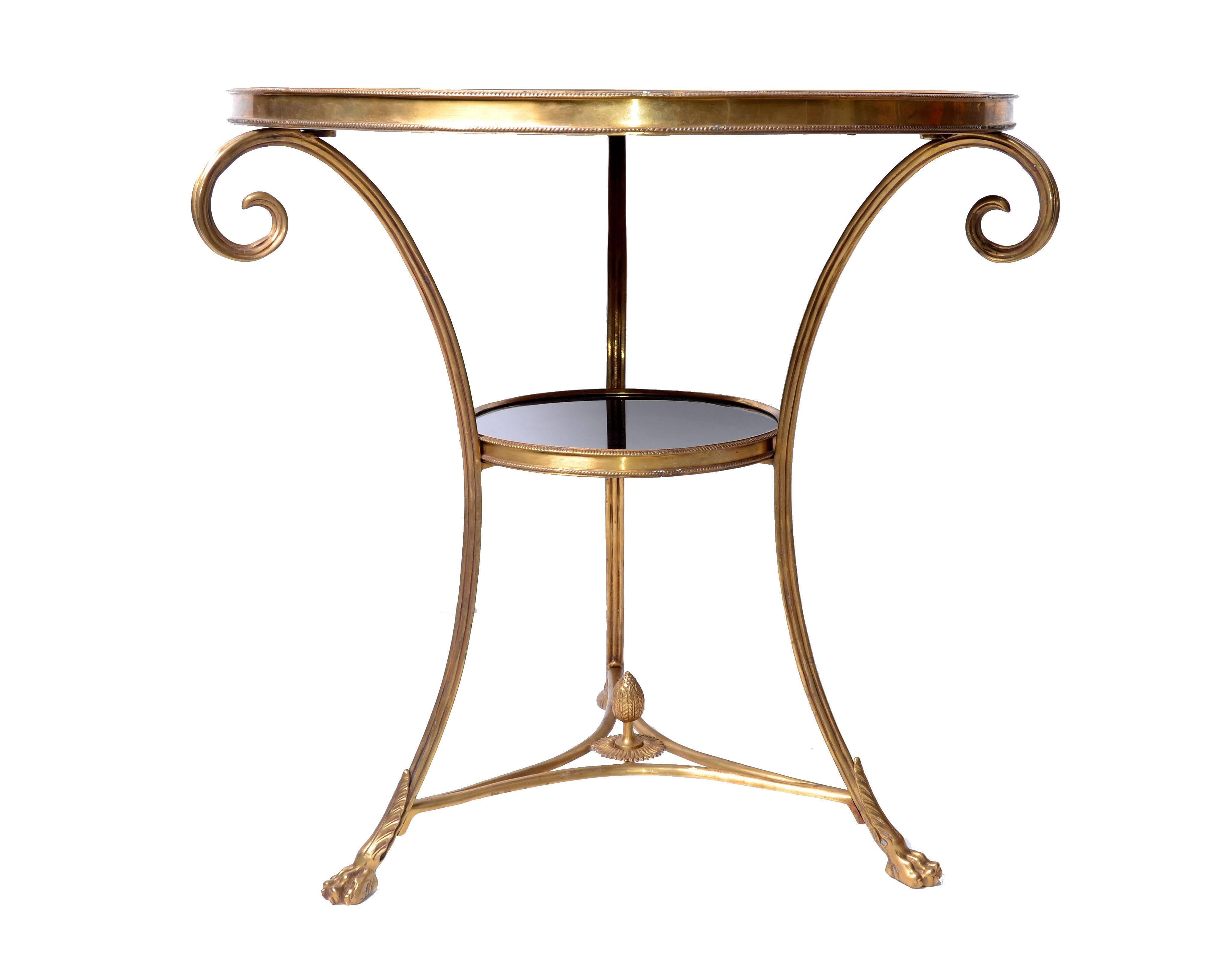 Hollywood Regency French Round Brass and Marble Side Table