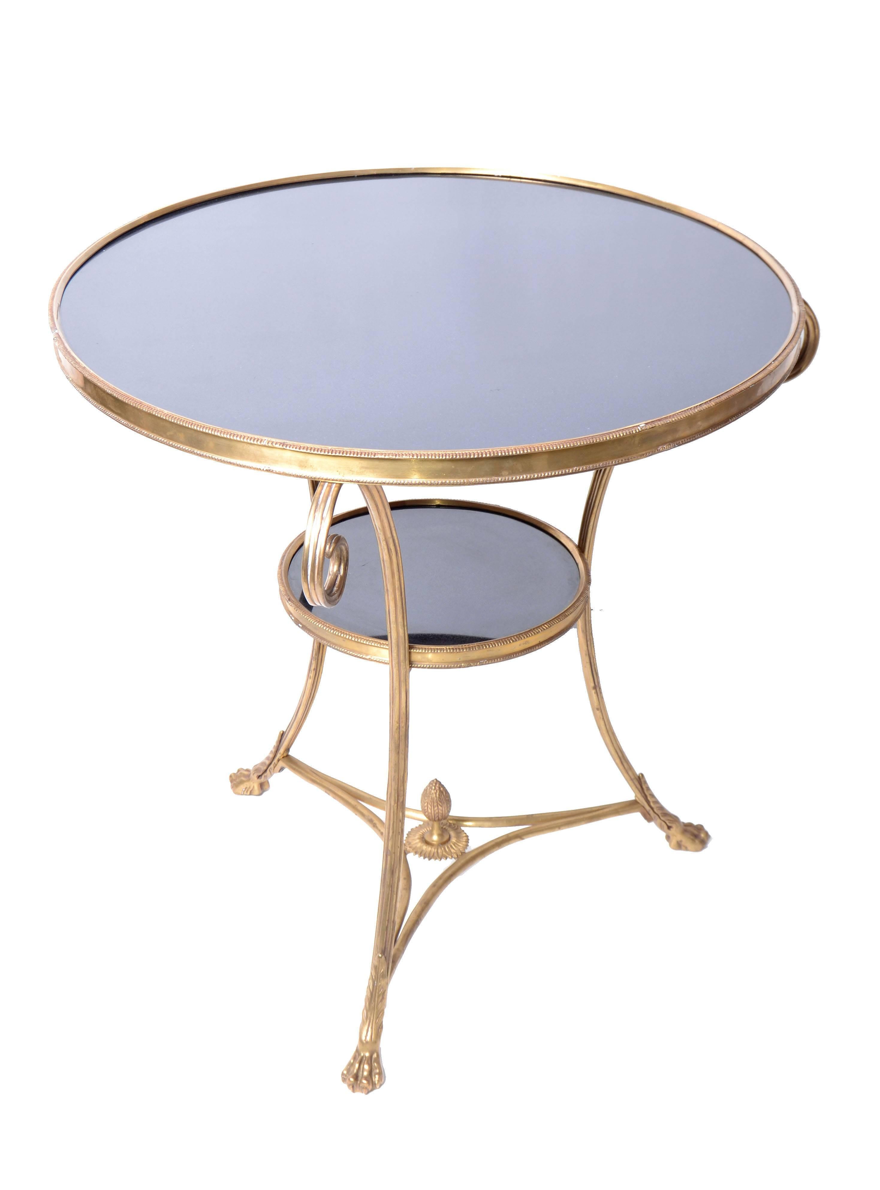 French Round Brass and Marble Side Table In Good Condition In Miami, FL