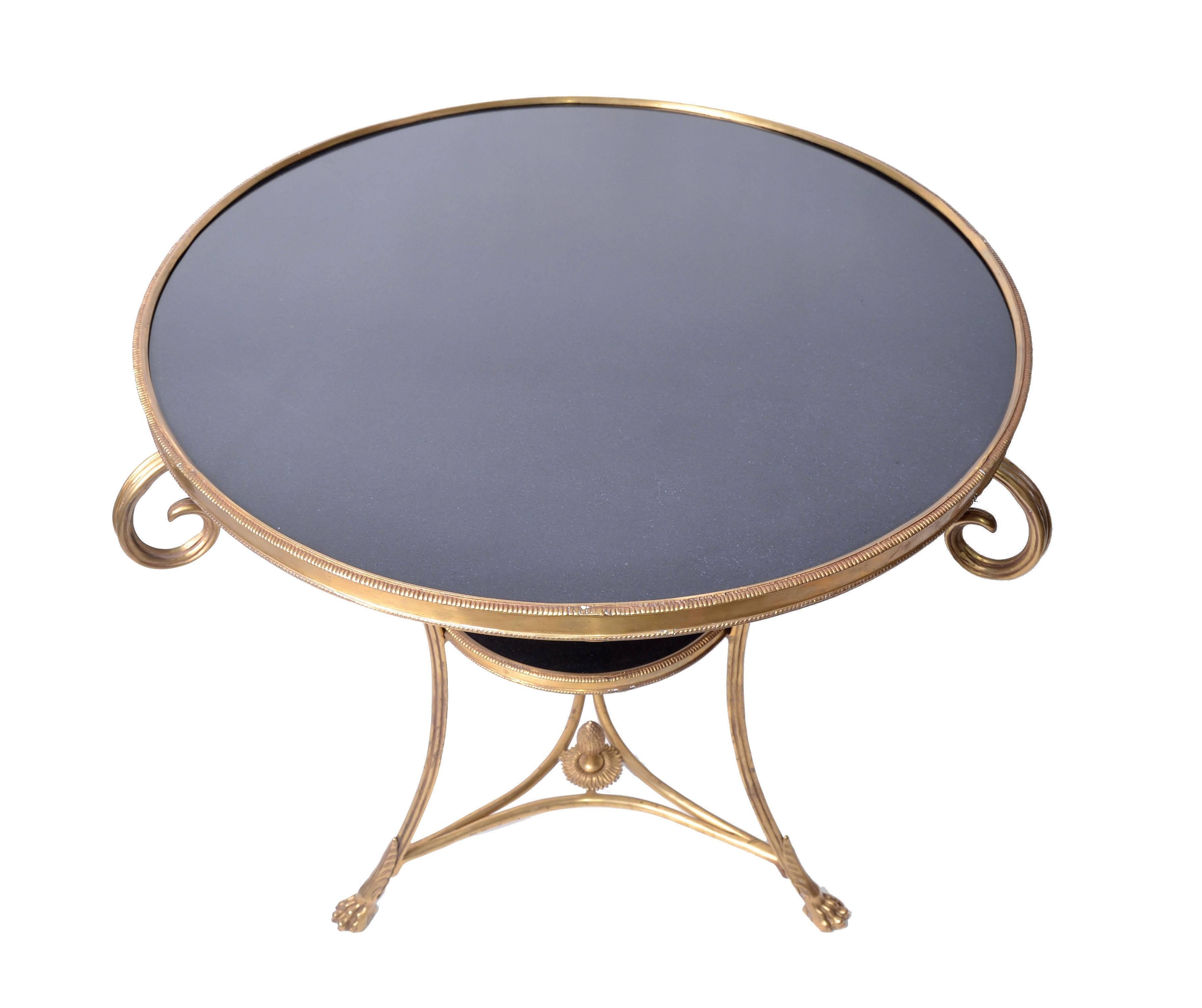 Mid-20th Century French Round Brass and Marble Side Table