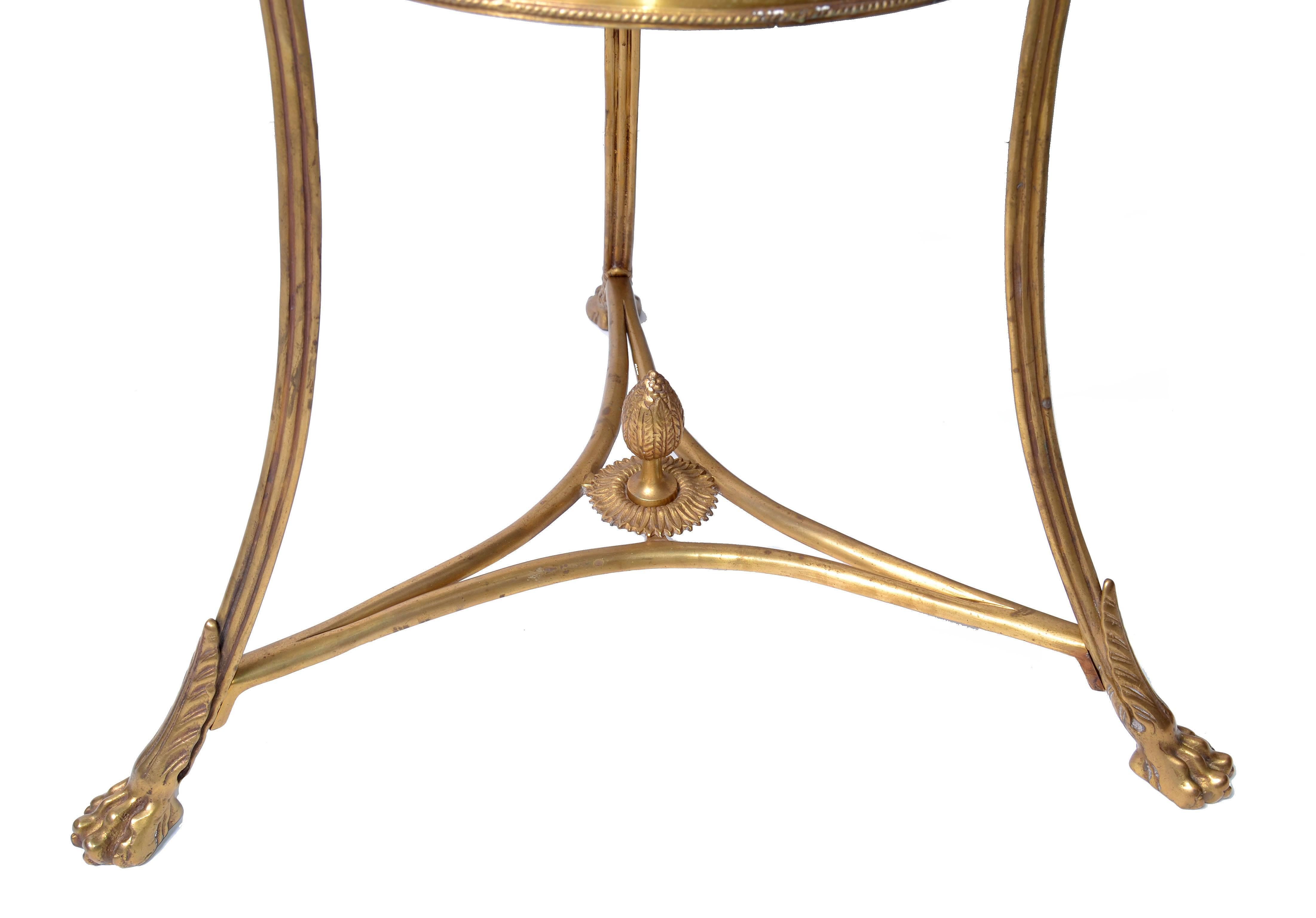 French Round Brass and Marble Side Table 4