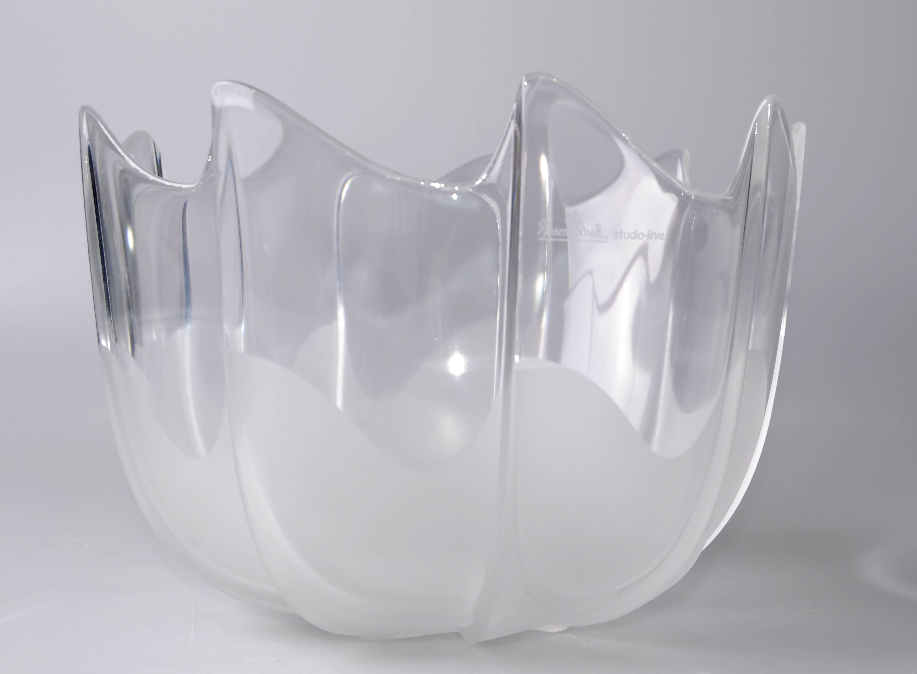 German Original Rosenthal Scalloped Frosted Crystal Glass Serving Bowl by Studio-Linie For Sale