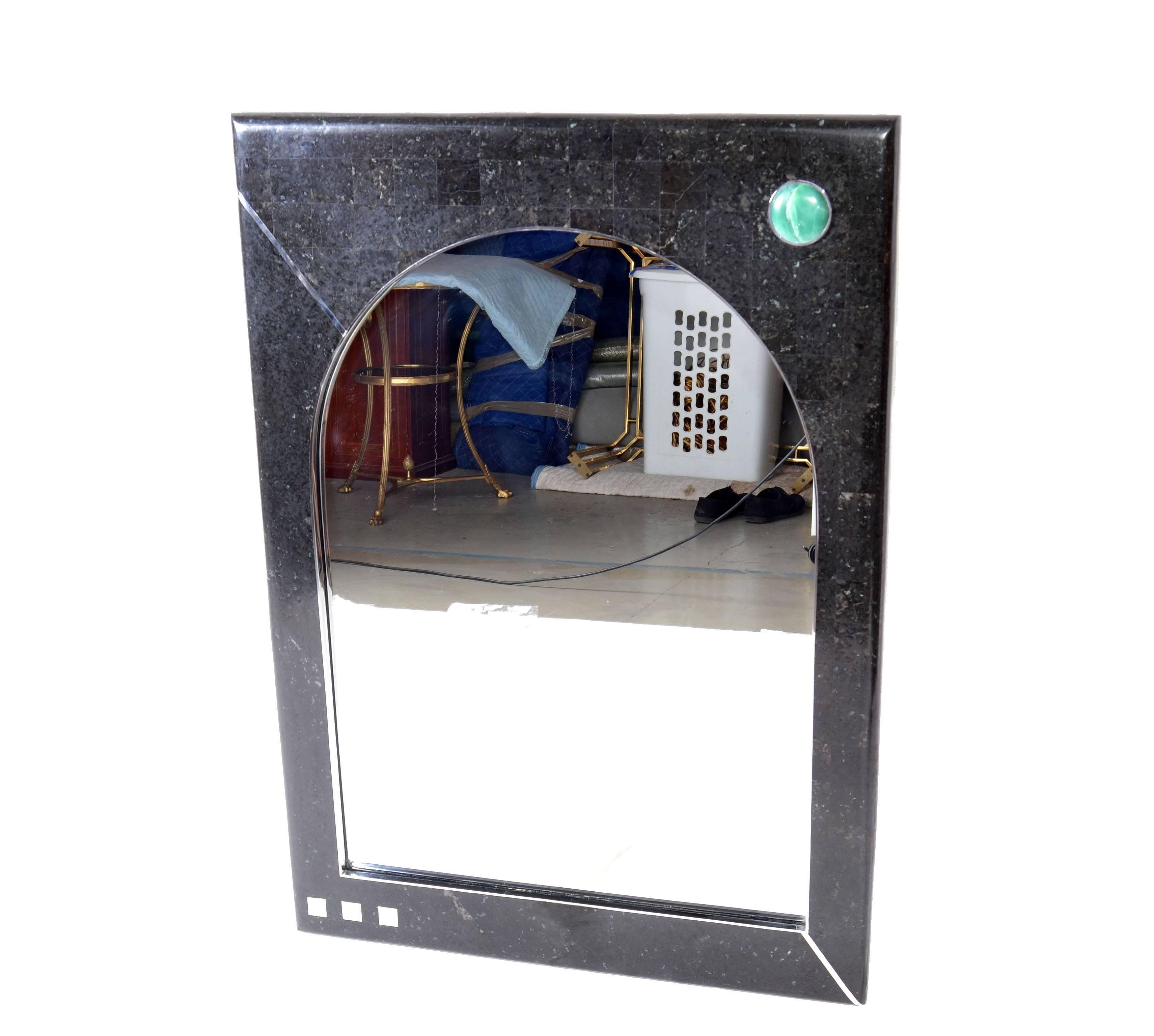 Mid-Century Modern Oggetti Tessellated Stone Mirror with Chrome