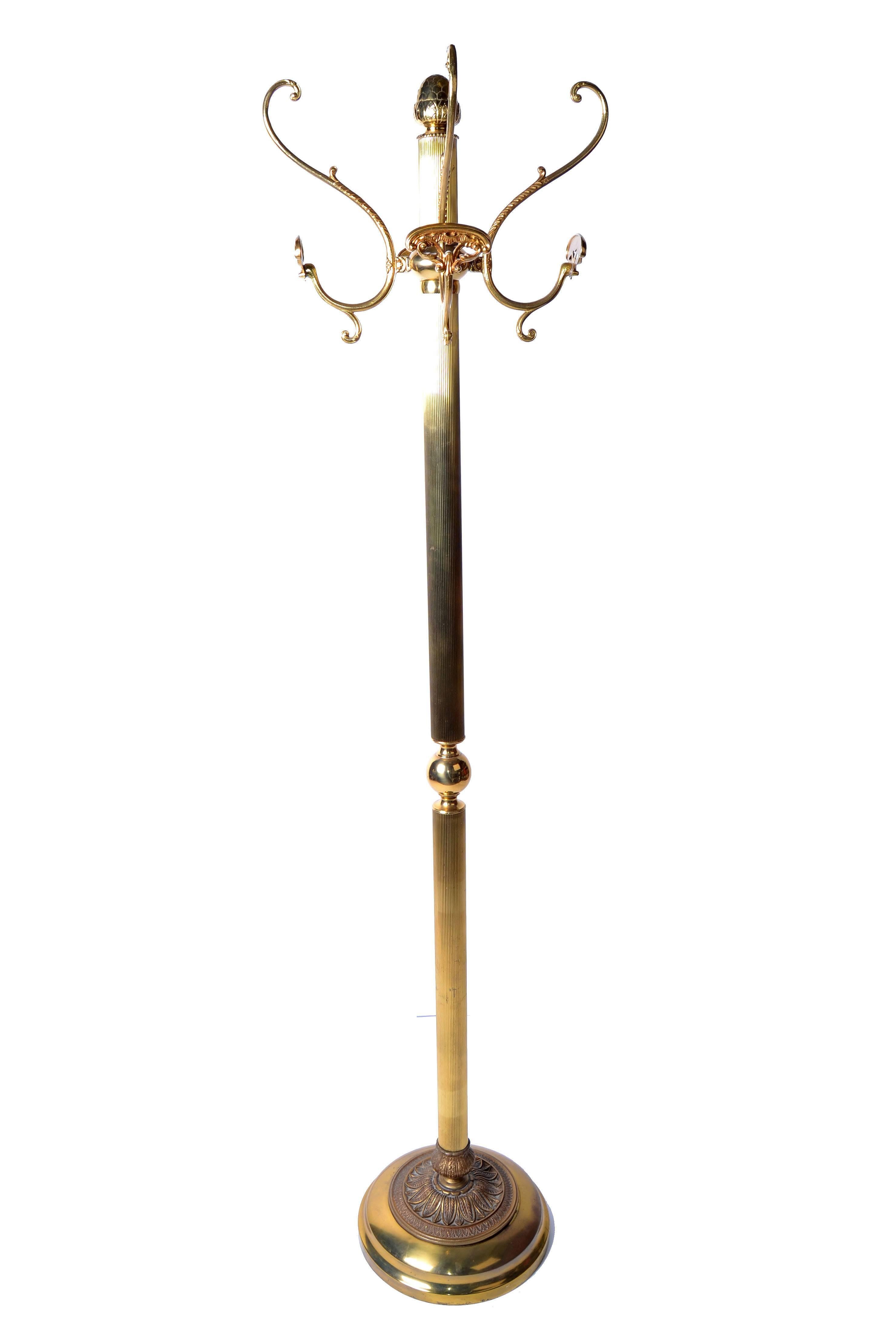 Antique French Solid Brass Coat Stand or Hat Rack 2