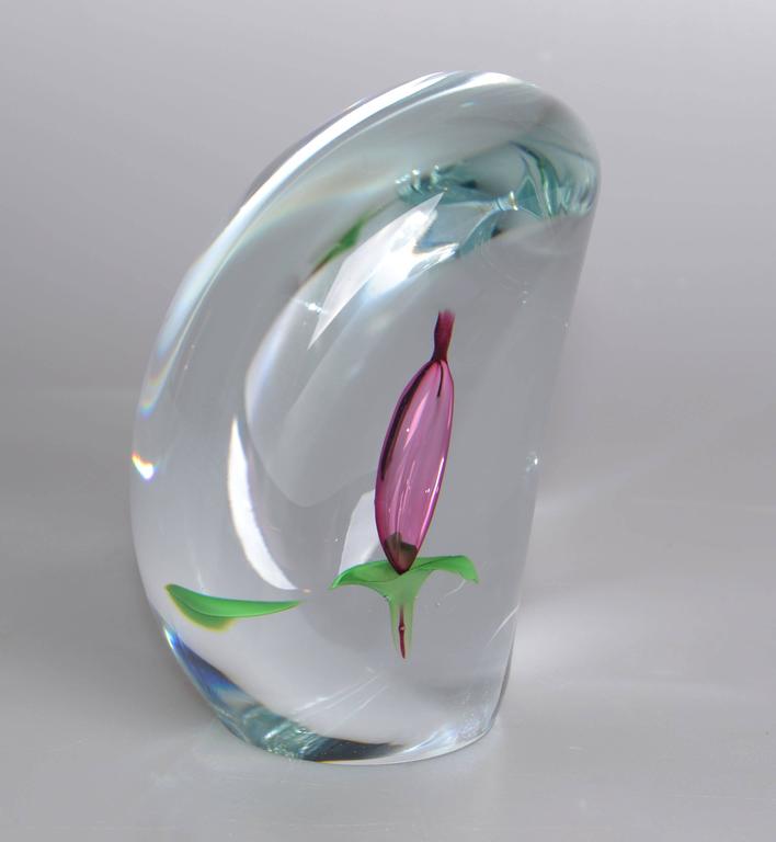 Signed Beranek Floral Glass Paperweight at 1stDibs
