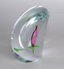 Signed Beranek Floral Glass Paperweight