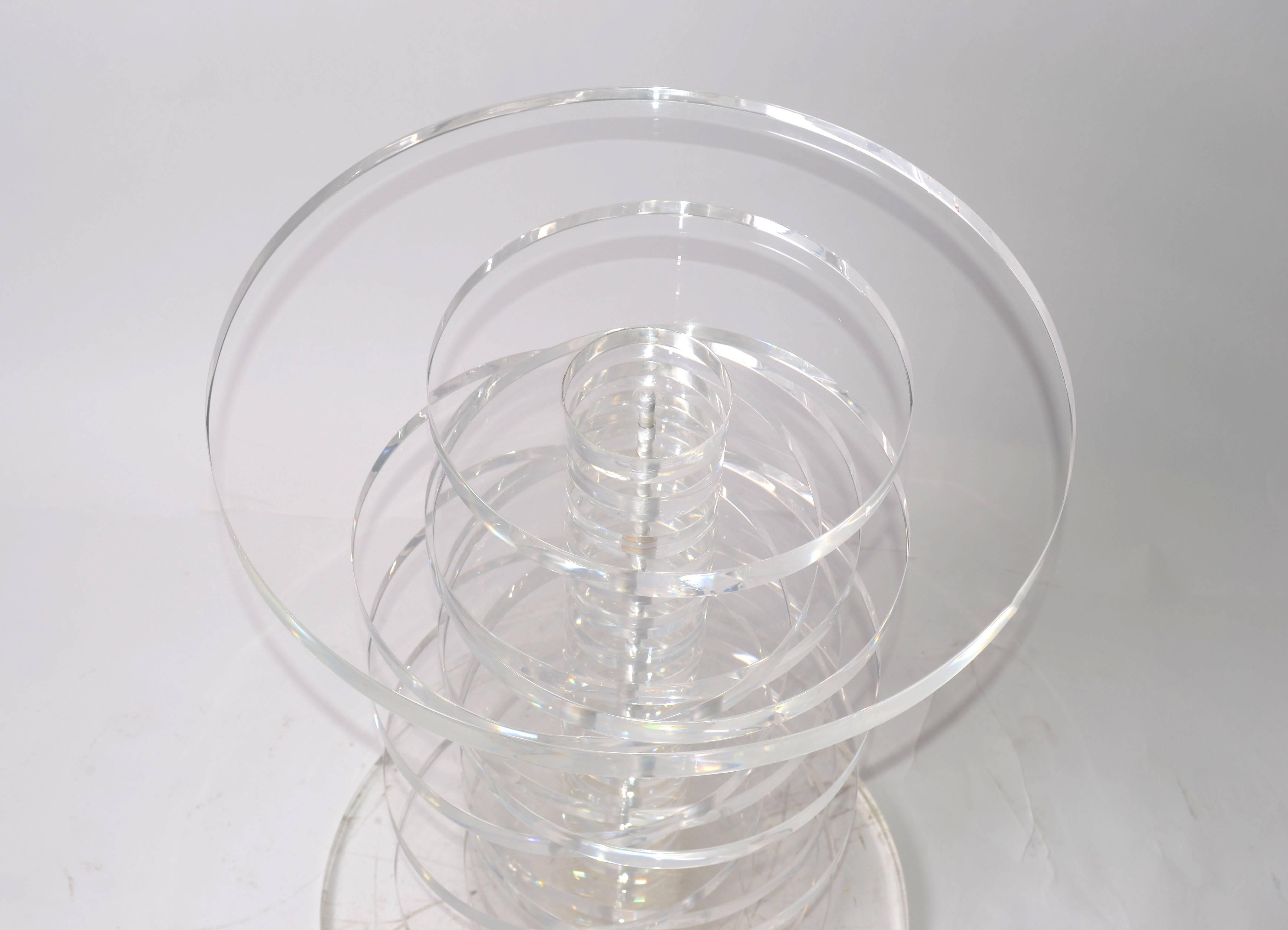 Hand-Crafted Vintage Stacked Lucite Discs Table Base Mid-Century Modern  For Sale