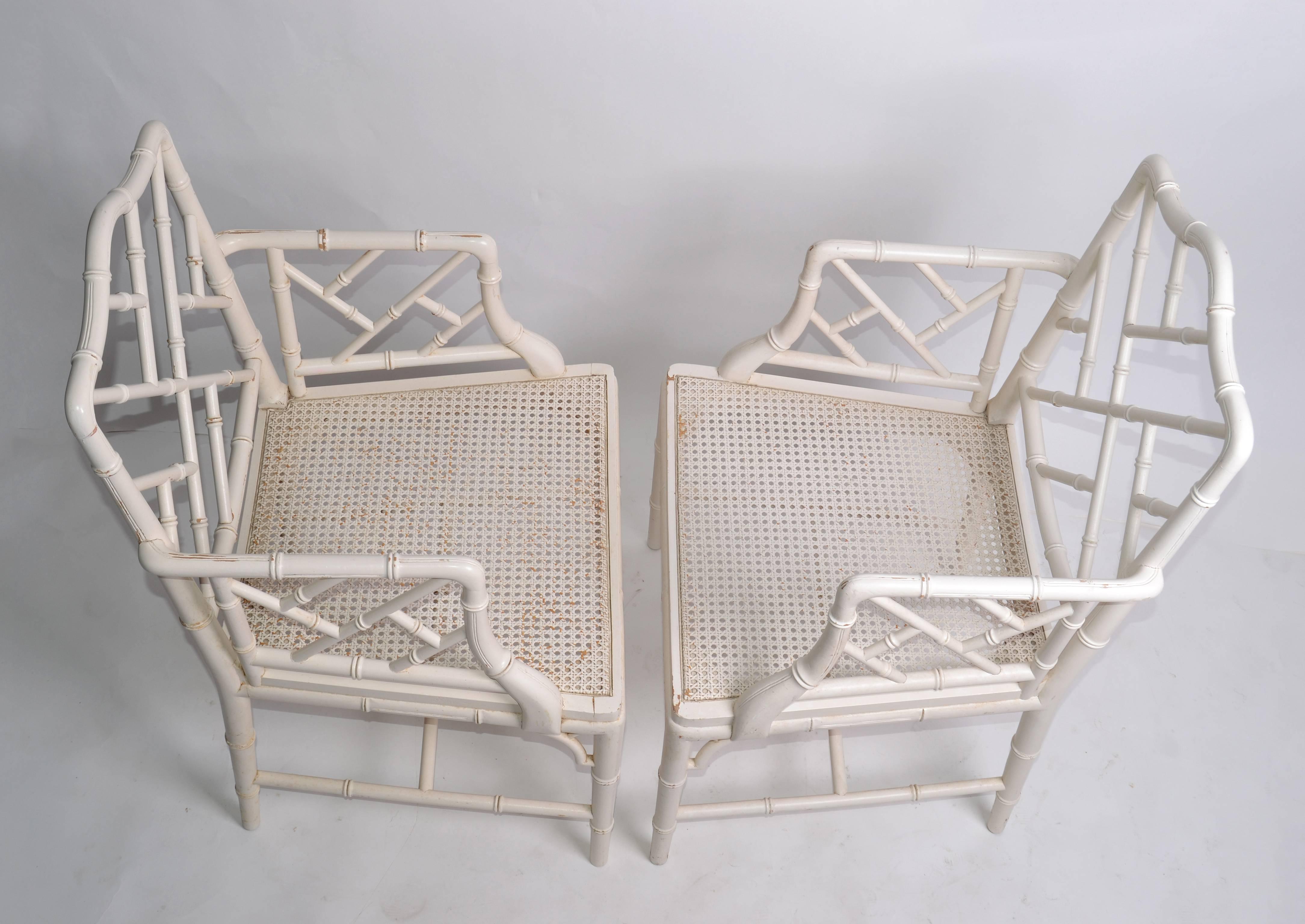 Late 20th Century Hollywood Regency Faux Bamboo Chippendale Armchairs, a Pair