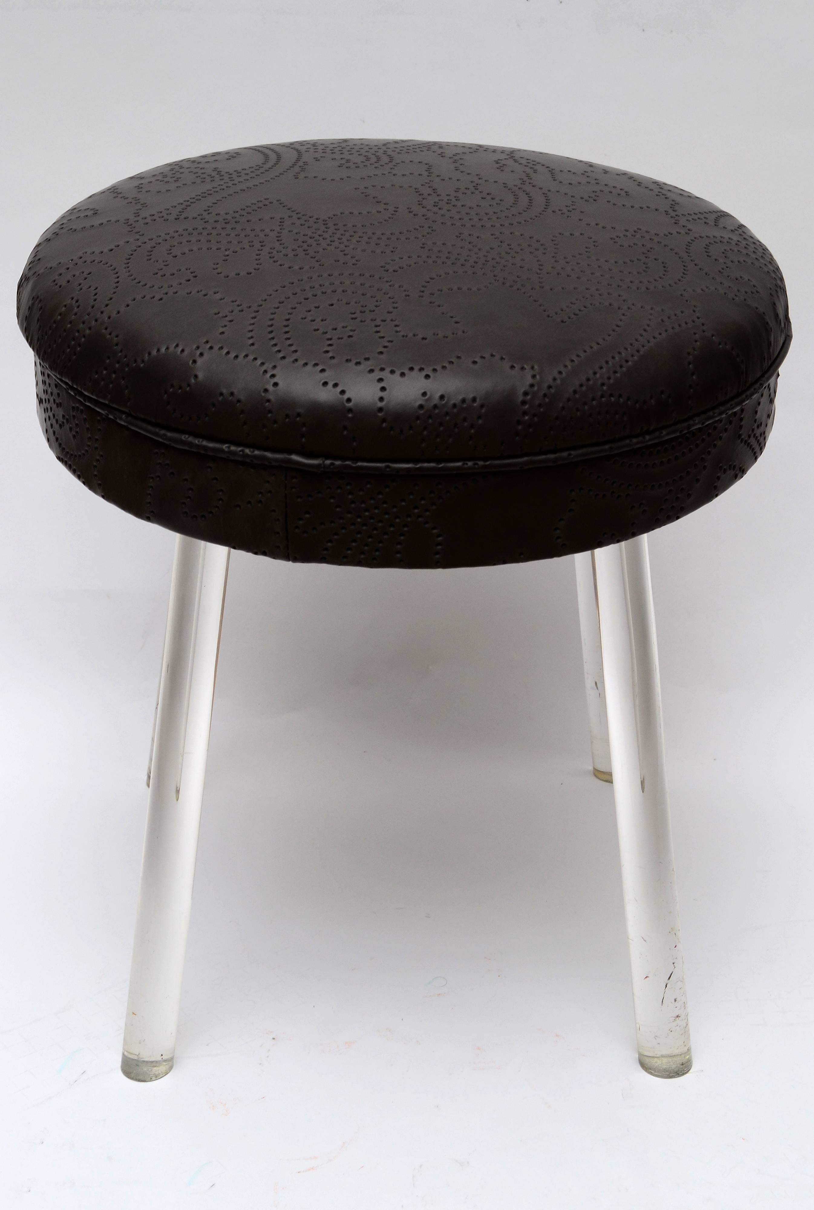 Mid-Century Modern Vintage Lucite Swivel Stool with Leather Seat