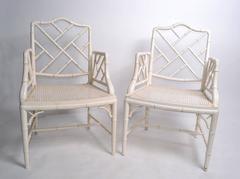 Hollywood Regency Faux Bamboo Chinese Chippendale Armchairs, Pair