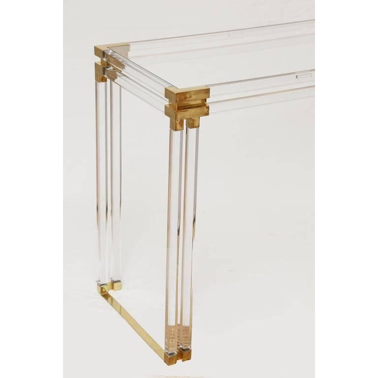 American Charles Hollis Jones Style Lucite and Brass Console