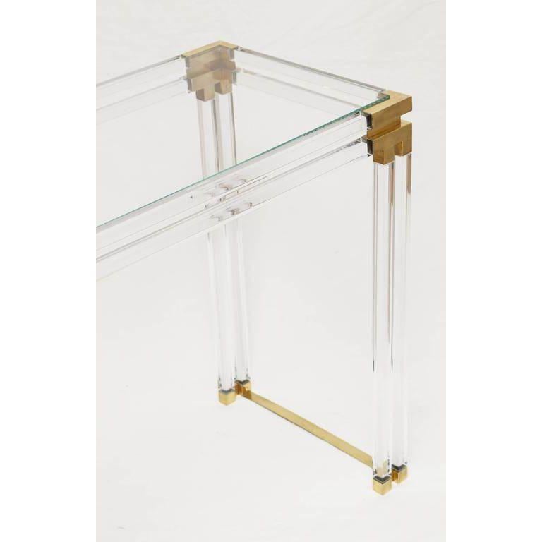 20th Century Charles Hollis Jones Style Lucite and Brass Console