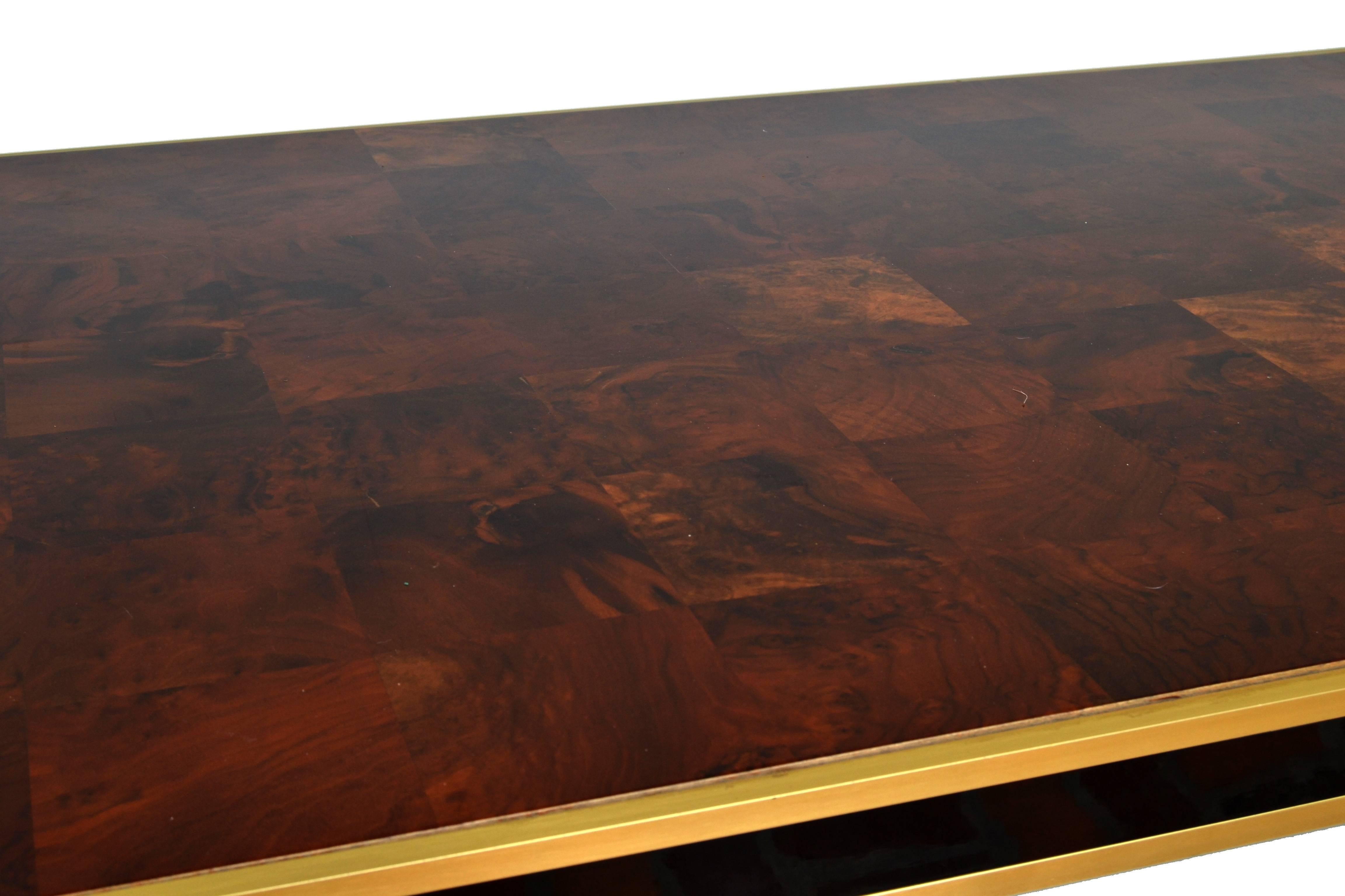 Italian Romeo Rega Brass and Burl Wood Dining Table