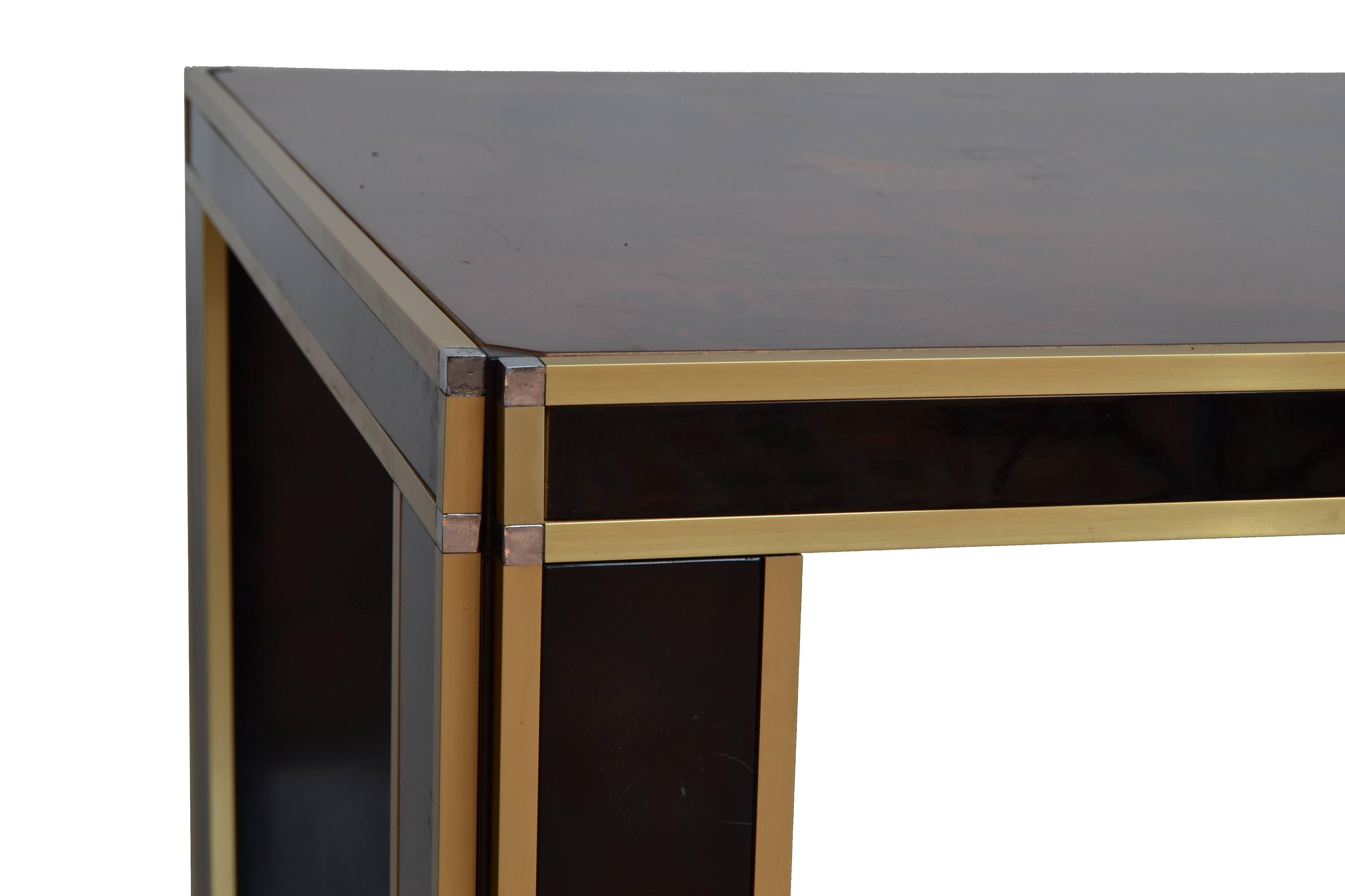 Romeo Rega Brass and Burl Wood Dining Table In Good Condition In Miami, FL