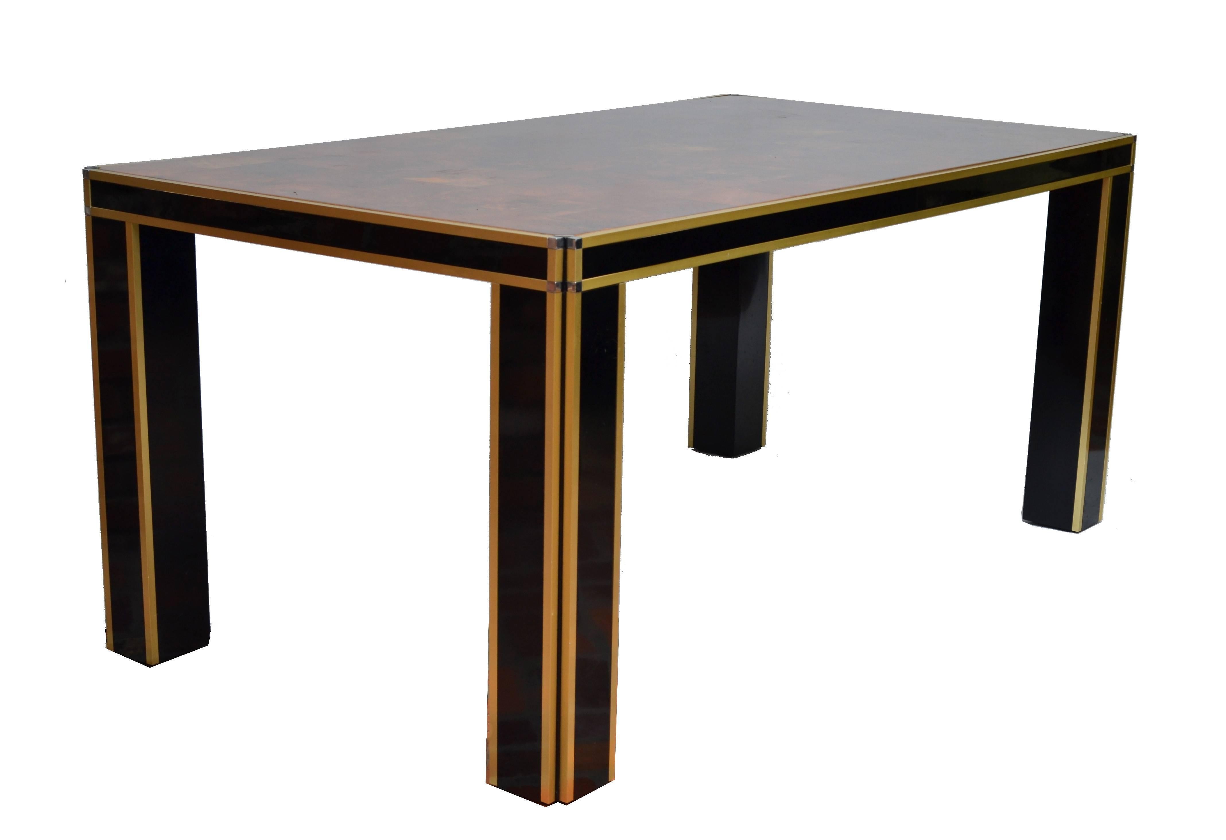 Romeo Rega dining room table in brass and burl wood.