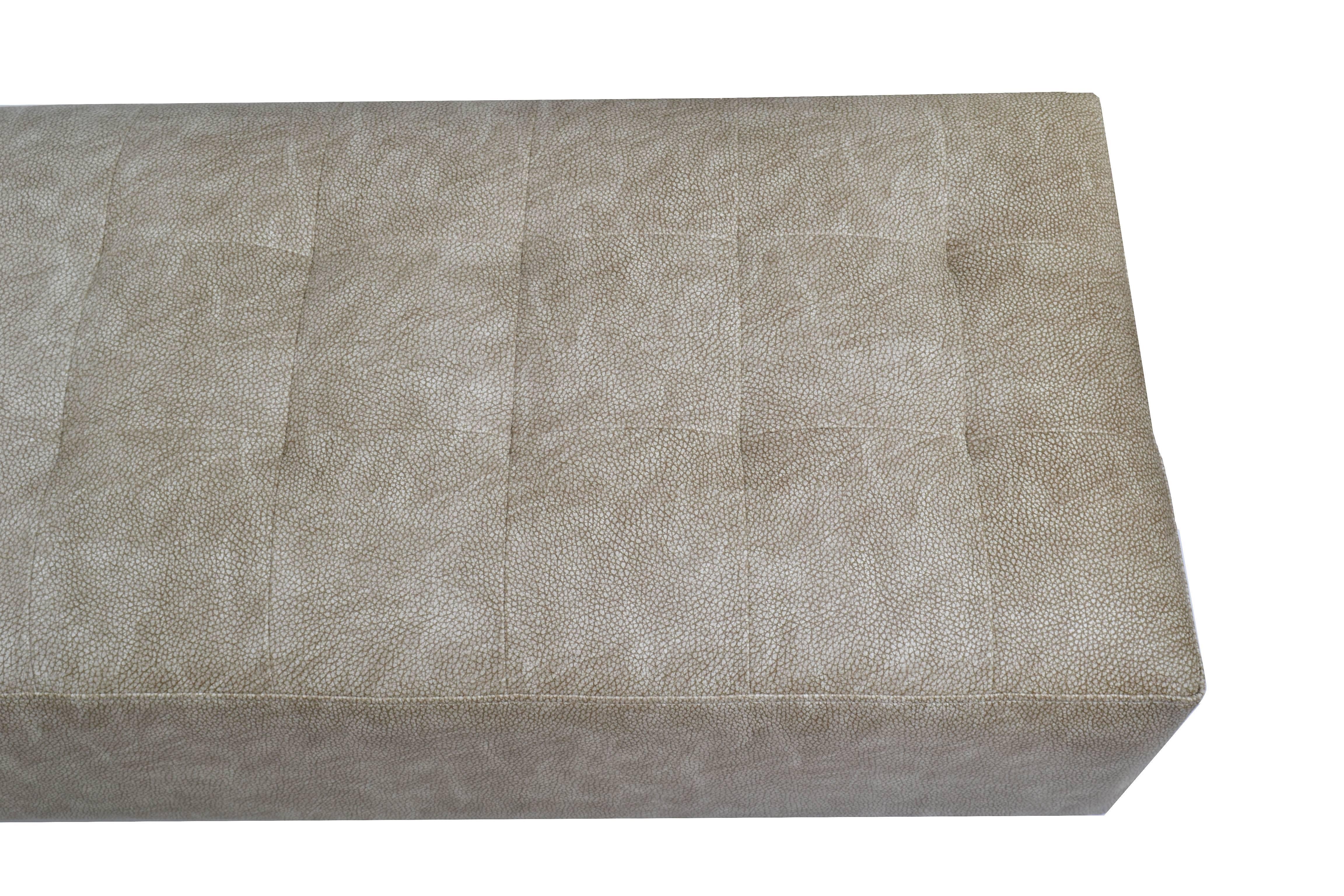 American Faux Shagreen Leather Modern Bench on Casters For Sale