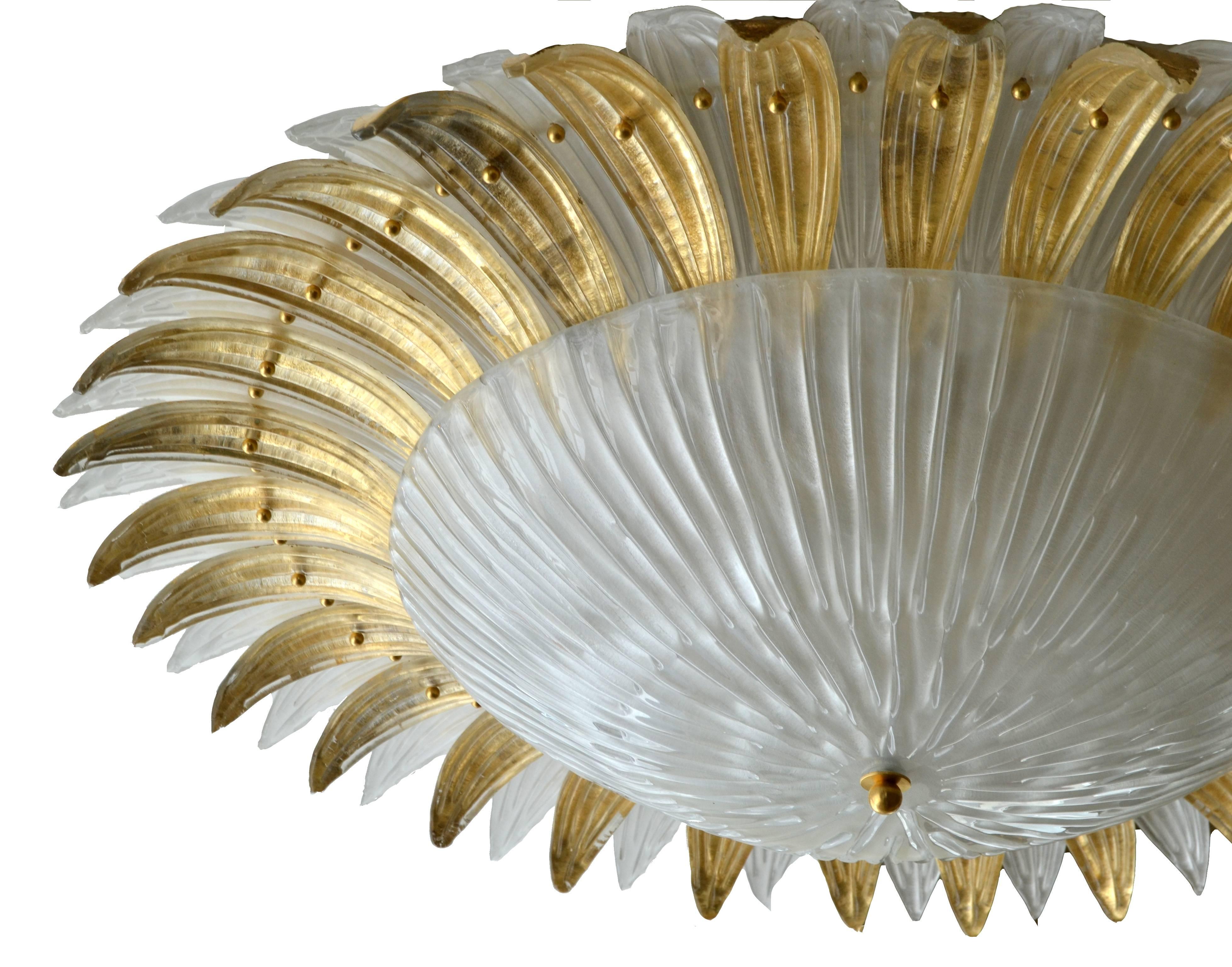 Modern Italian Murano Glass Palm Leaves Chandelier In Excellent Condition In Miami, FL