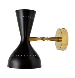 Diabolo Sconce in the Style of Stilnovo Brass Metal Black White Enamel Finish