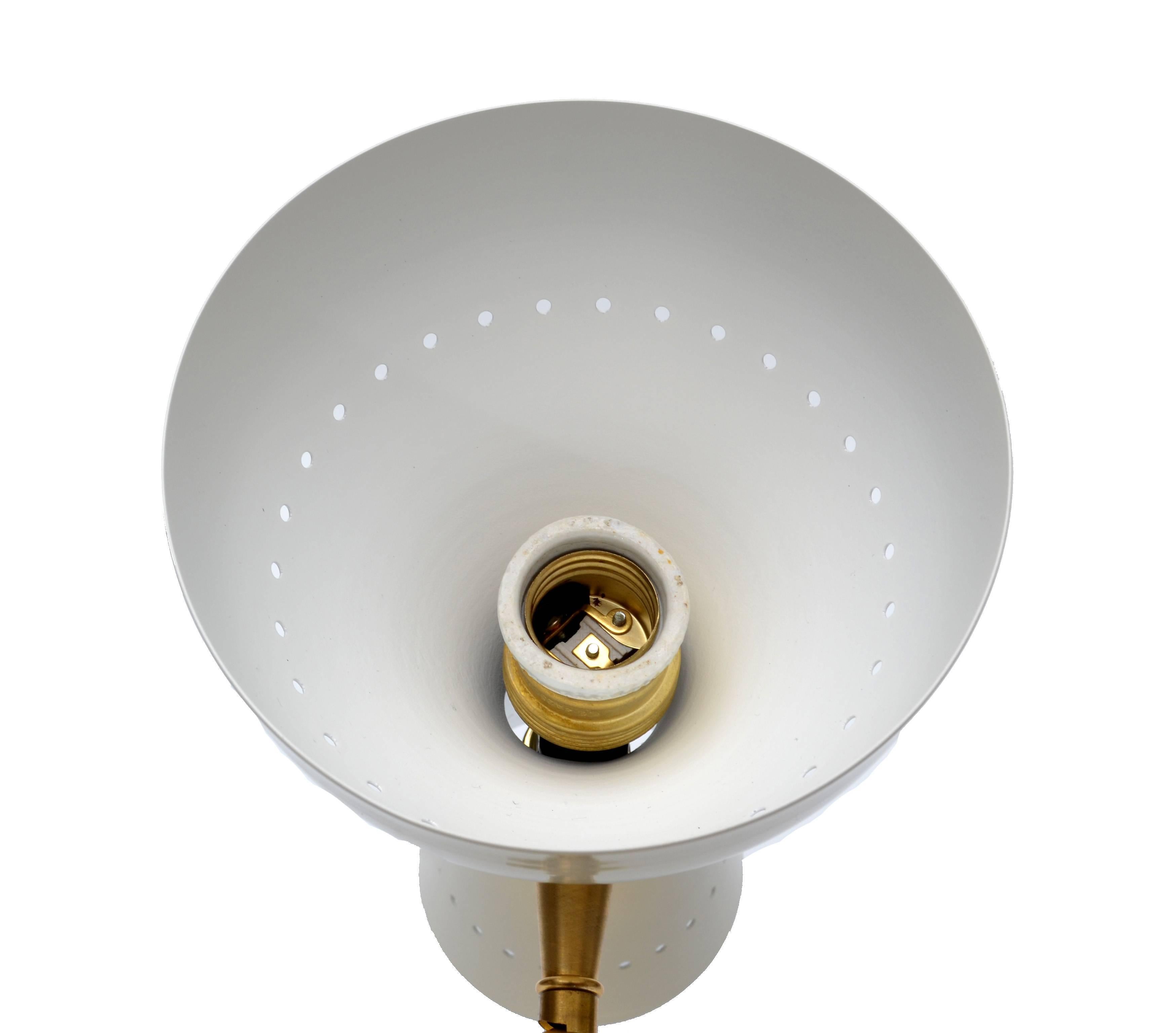 Mid-Century Modern Diabolo Sconce in the Style of Stilnovo Brass Metal Beige White Enamel Finish For Sale