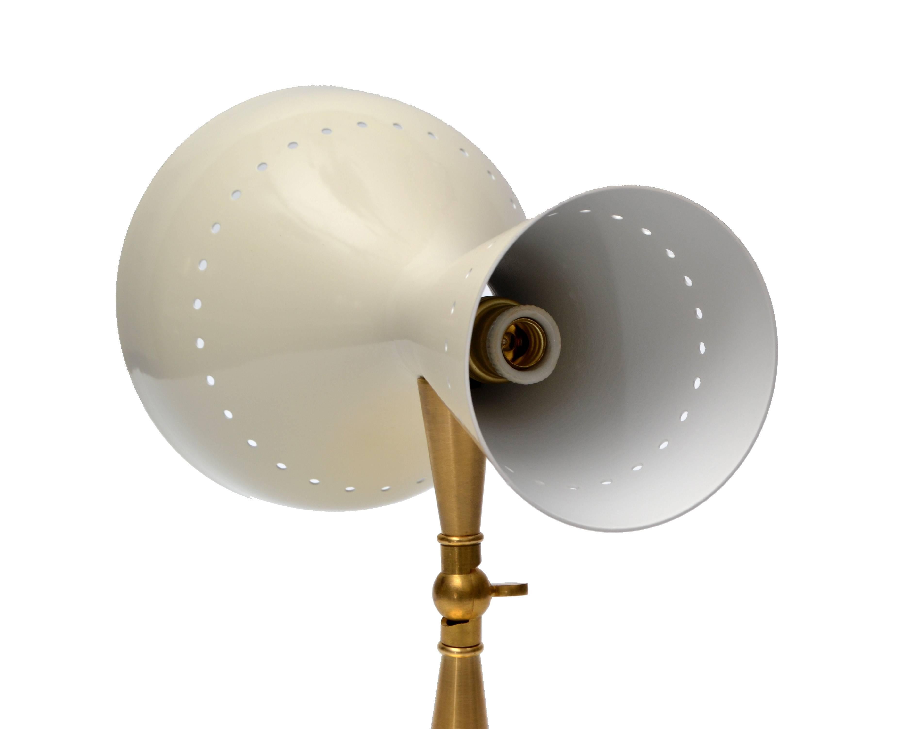 Italian Diabolo Sconce in the Style of Stilnovo Brass Metal Beige White Enamel Finish For Sale