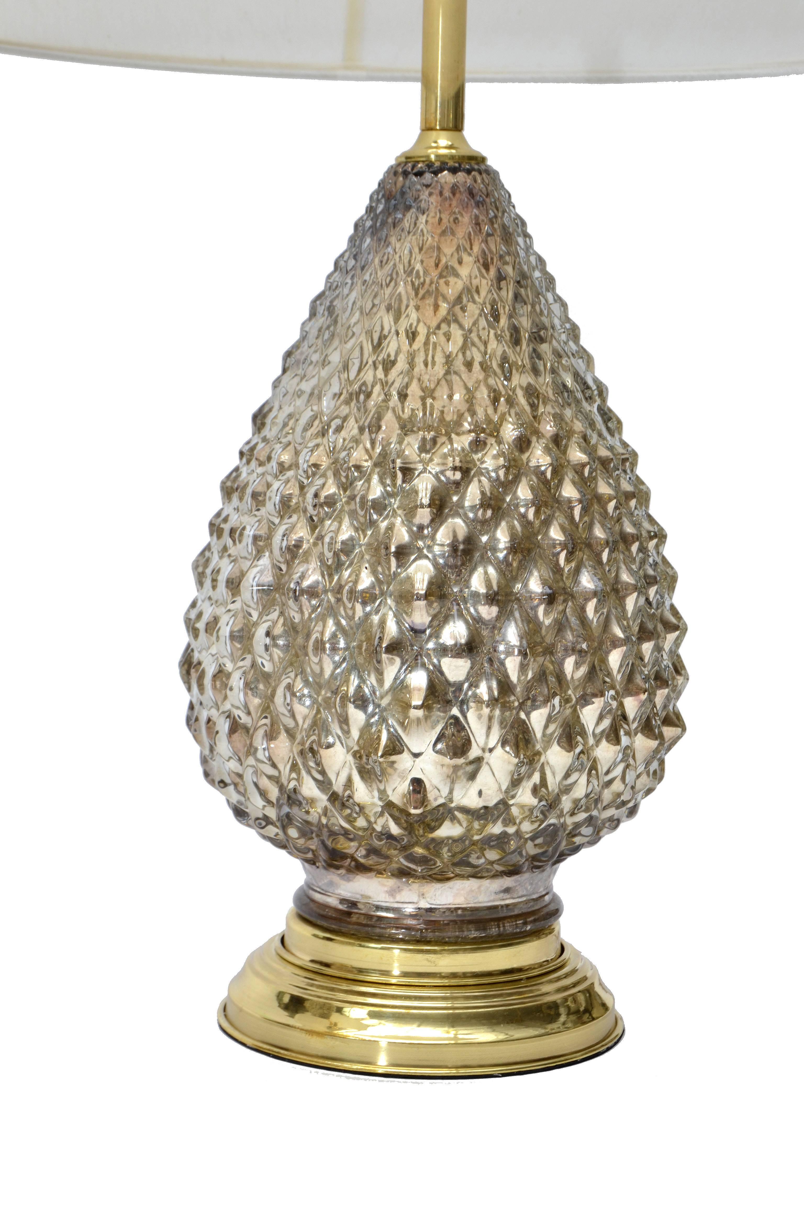 Brass Mercury Glass Pineapple Table Lamps, Pair