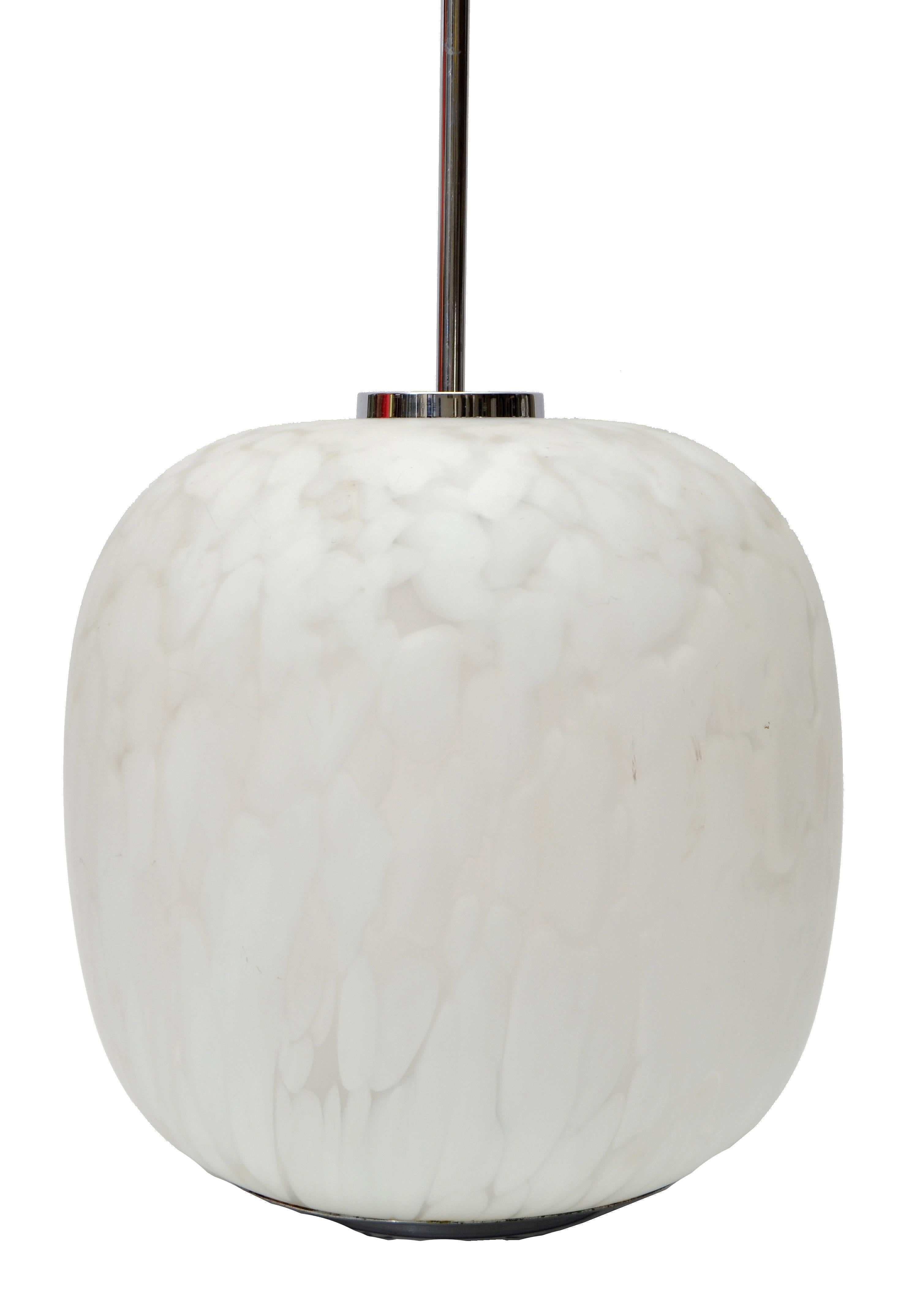 Italian Mazzega Murano Attributed Pendant Lamp Mottled White Murano Glass, Pair