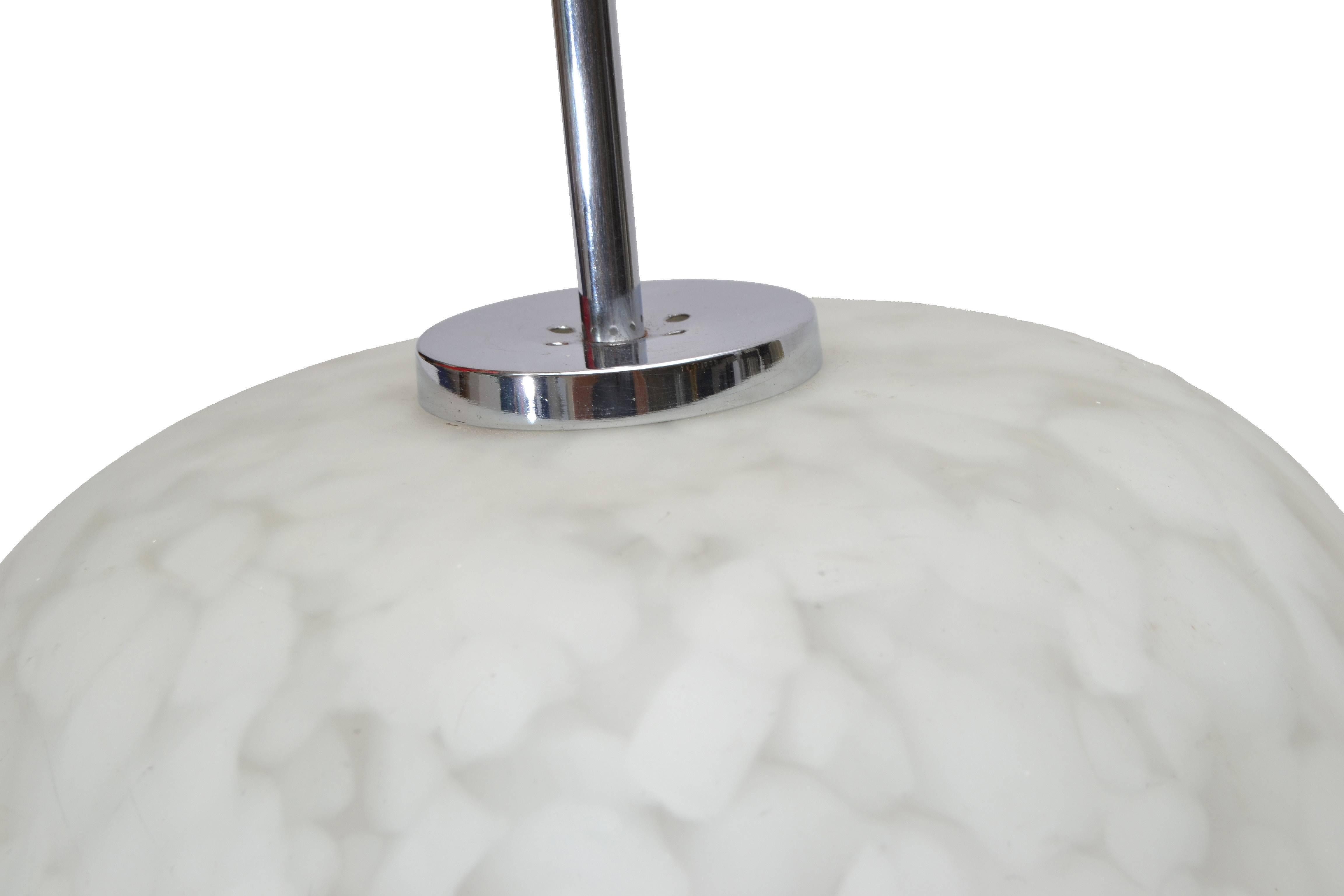 Mazzega Murano Attributed Pendant Lamp Mottled White Murano Glass, Pair 1