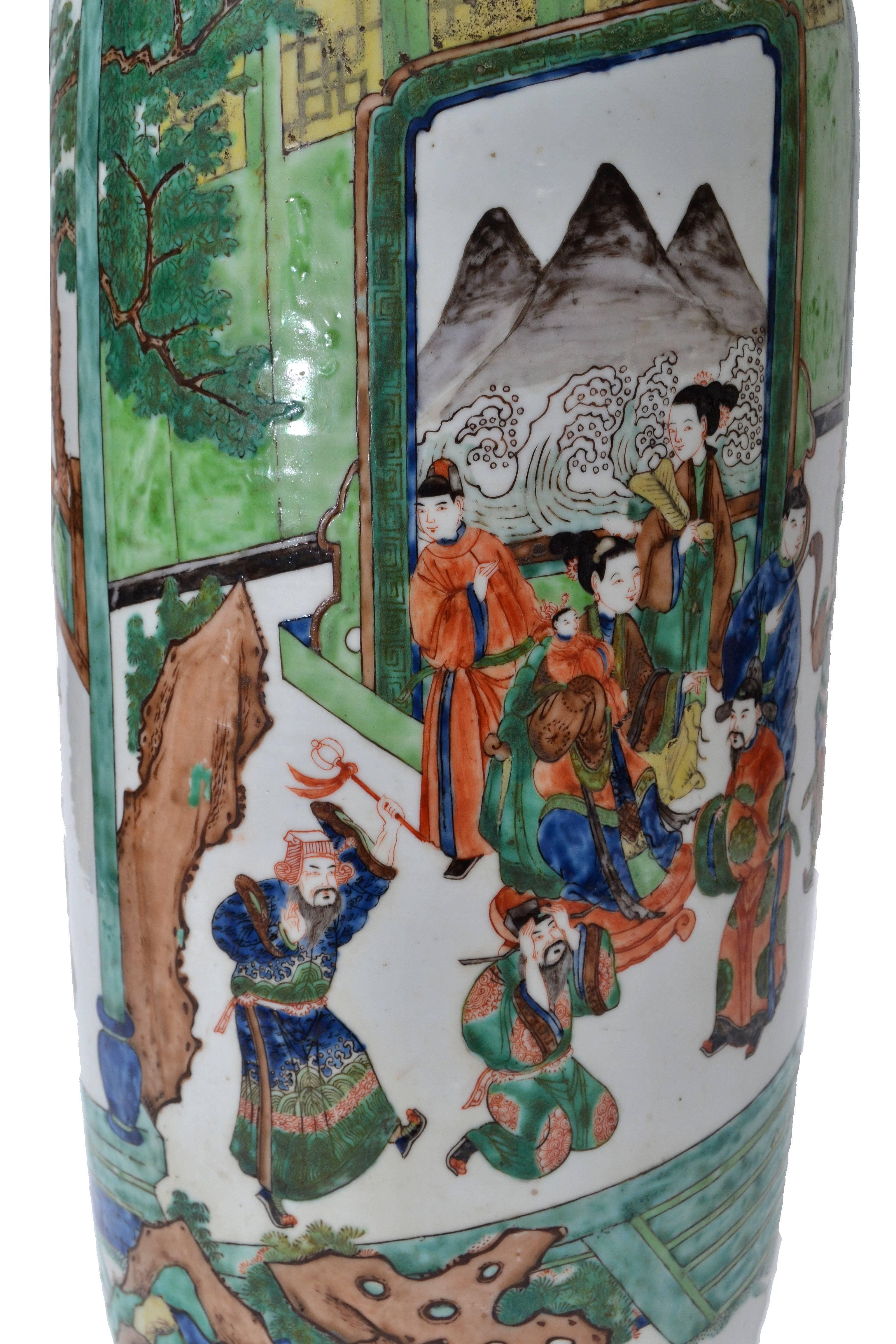 Signed Hand-Painted Chinese Porcelain Table Lamp with Original Shade 1