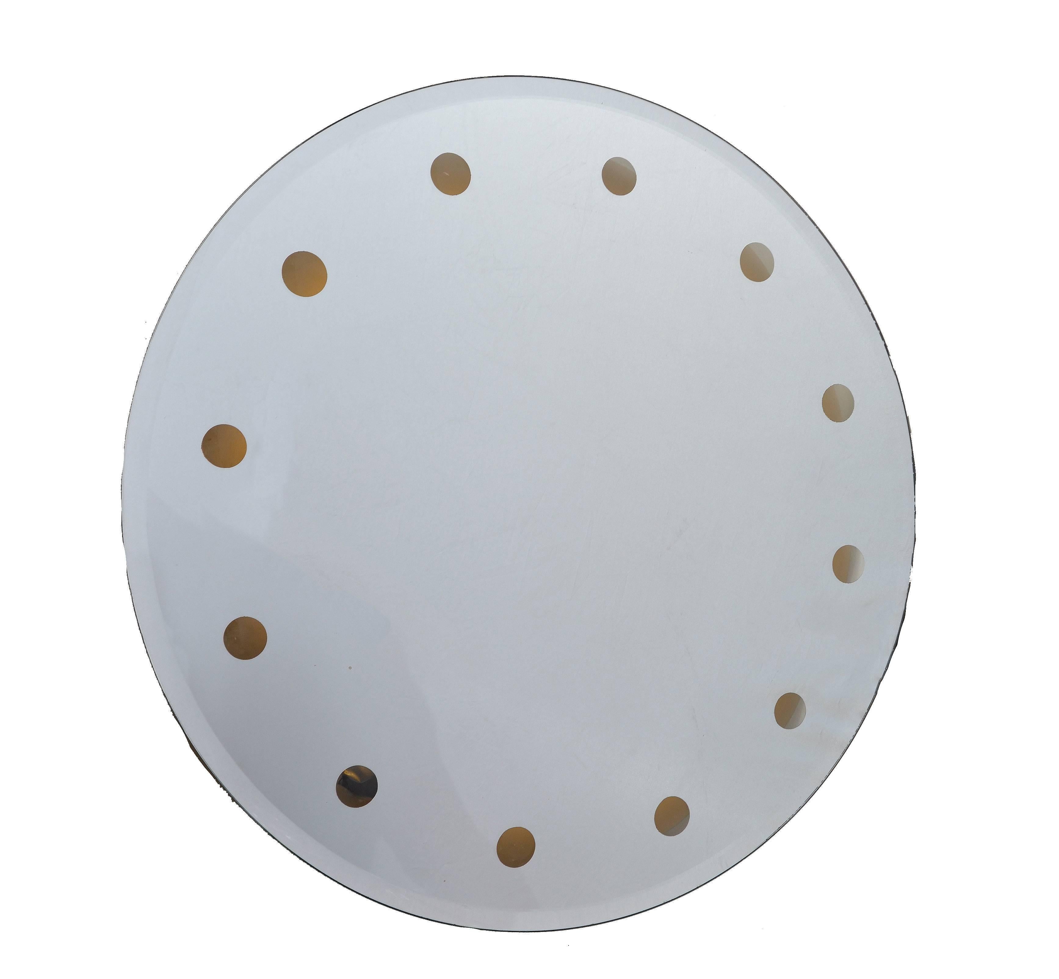 Italian Mid-Century Modern Venetian Round Dotted Glass Mirror Backlit Fontana Arte Style For Sale