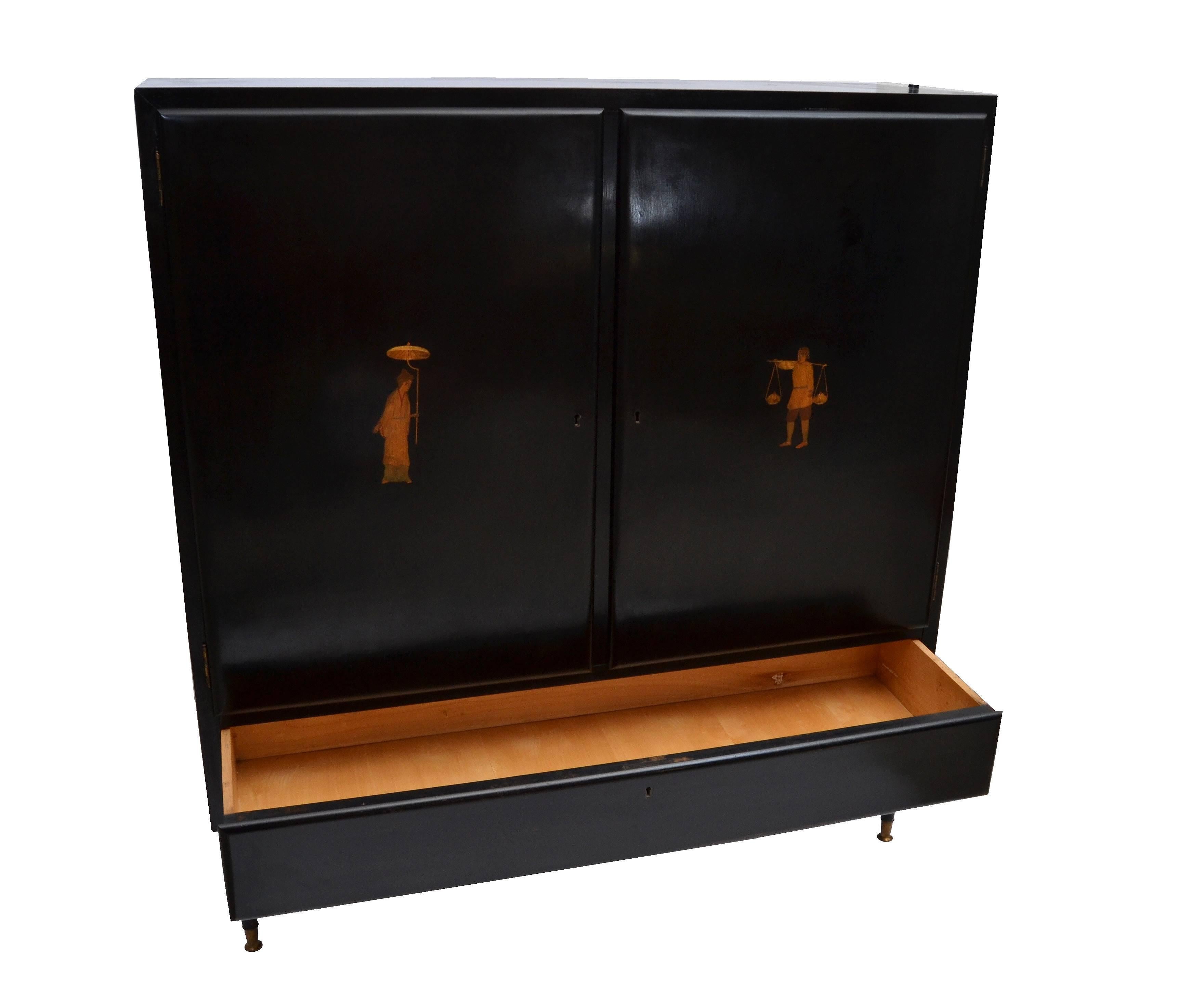 Ebonized Cabinet from Italy with Marquetry Details 3