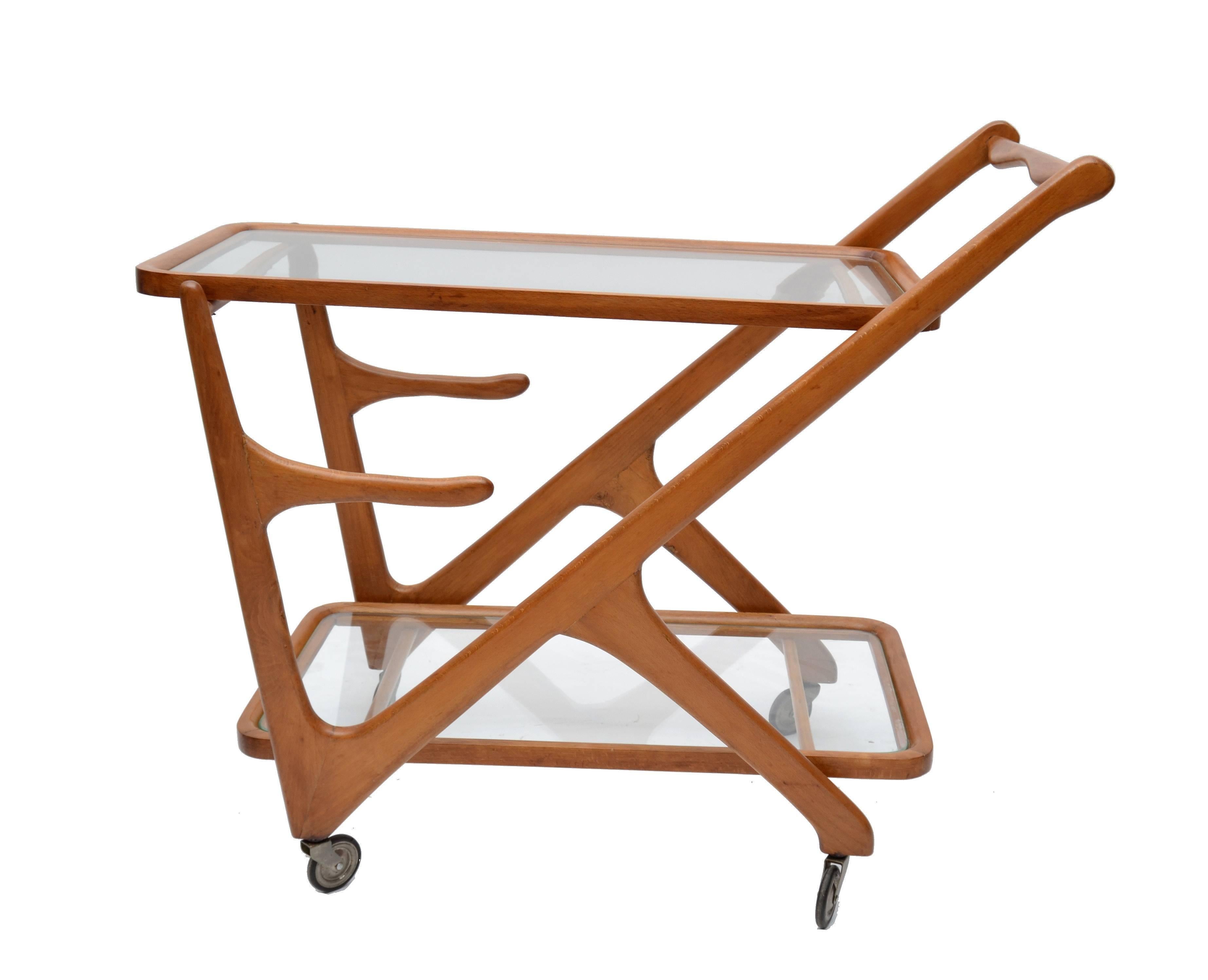 Mid-Century Modern Cesare Lacca Wooden Bar Cart for Cassina, Italy