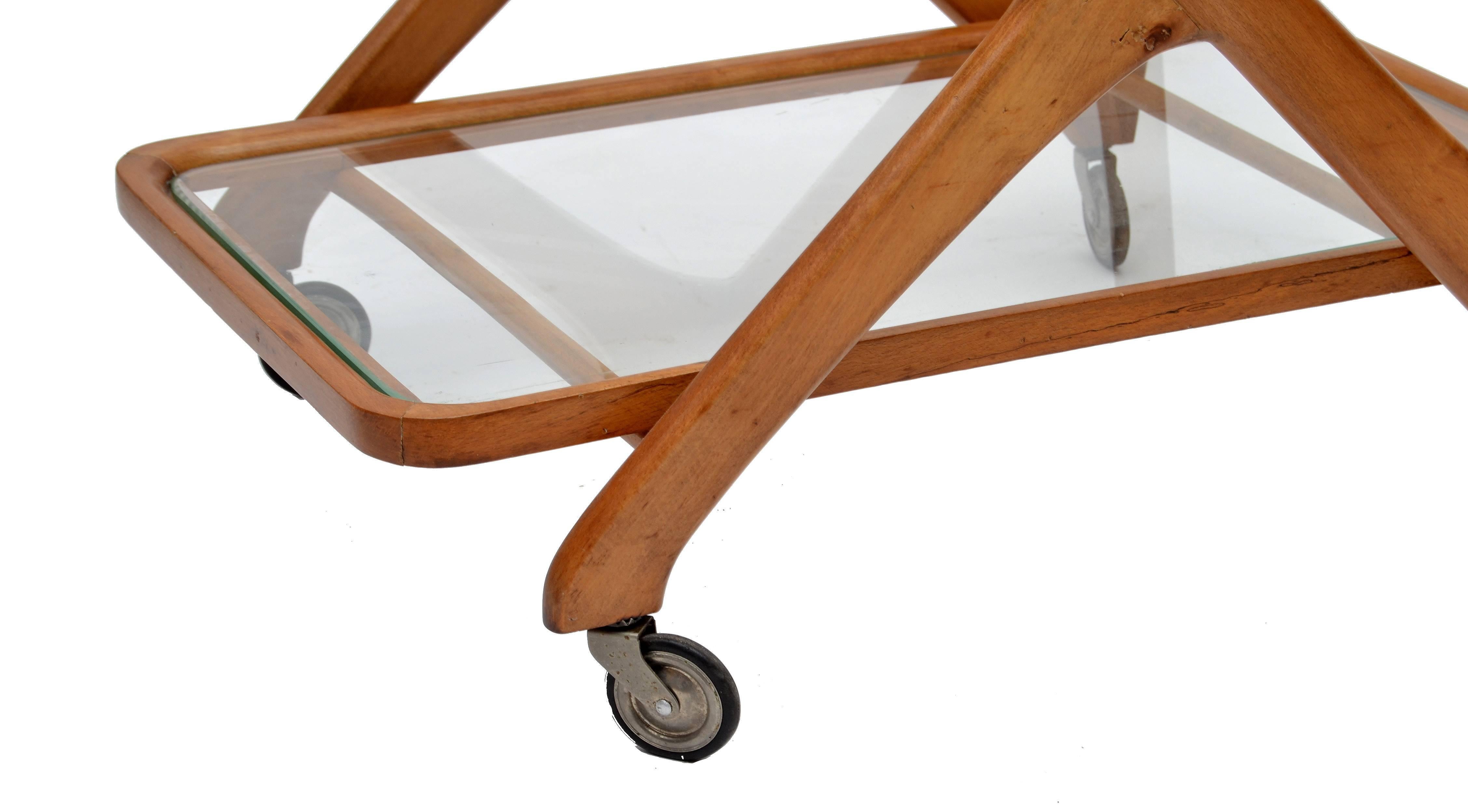 20th Century Cesare Lacca Wooden Bar Cart for Cassina, Italy