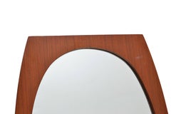 1970s Oval Gianfranco Frattini Style Walnut Wall Mirror Italy Mid-Century Modern