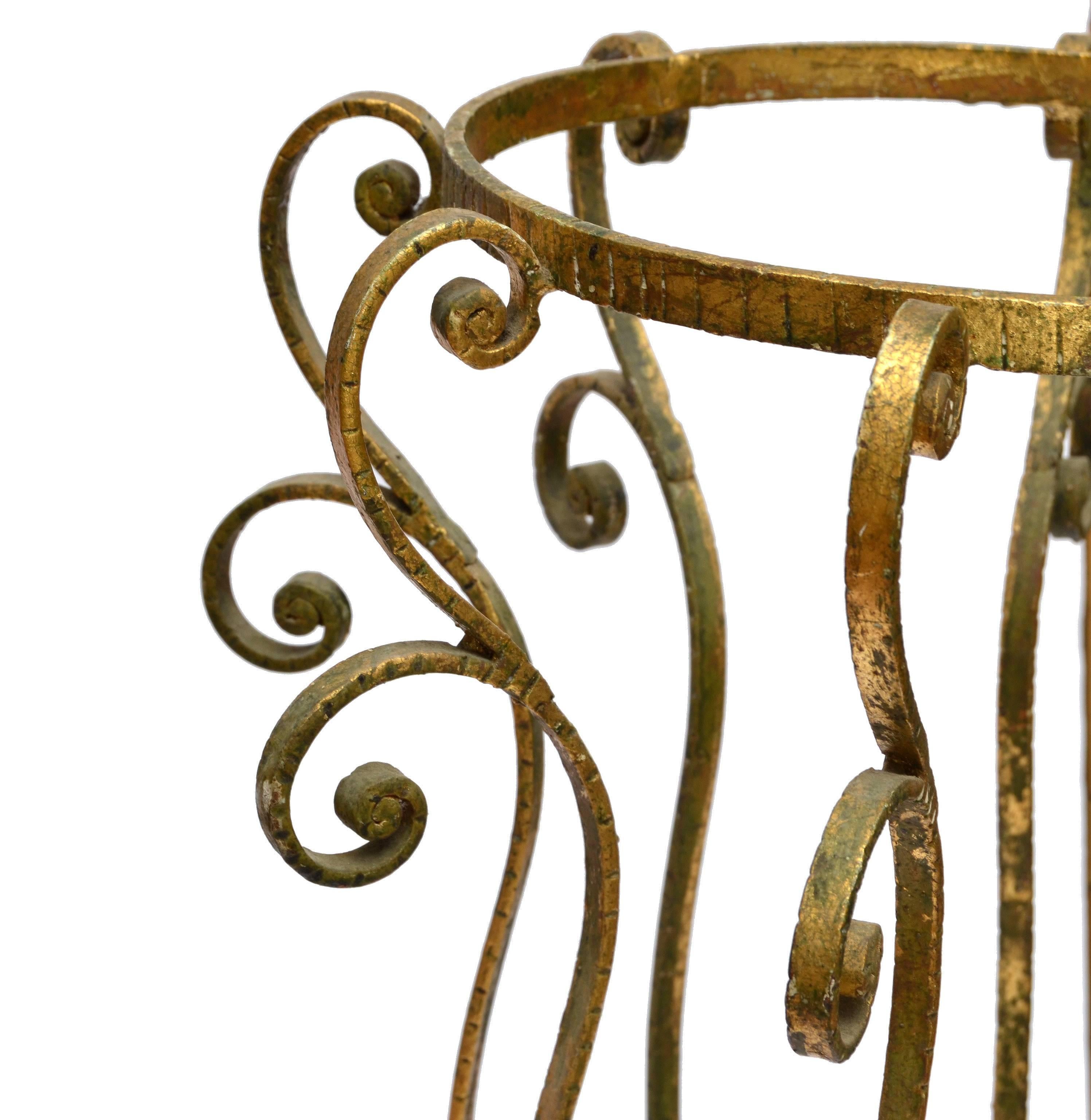 Hand-Crafted Art Deco Style Gilt Wrought Iron Umbrella Stand by Pier Luigi Colli Italy 1950s  For Sale