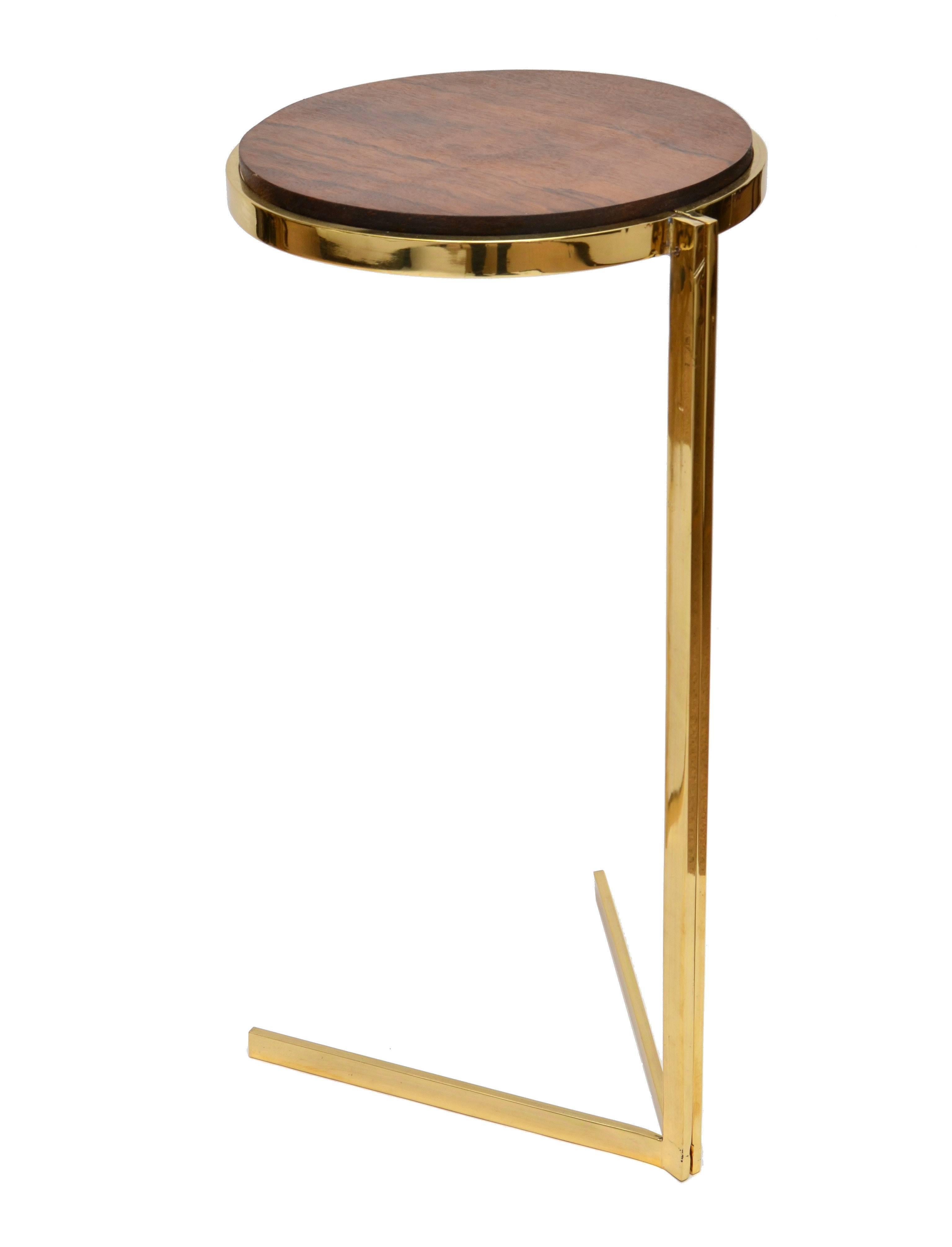 North American Art Deco Personal Brass with Wooden Top Side Tables