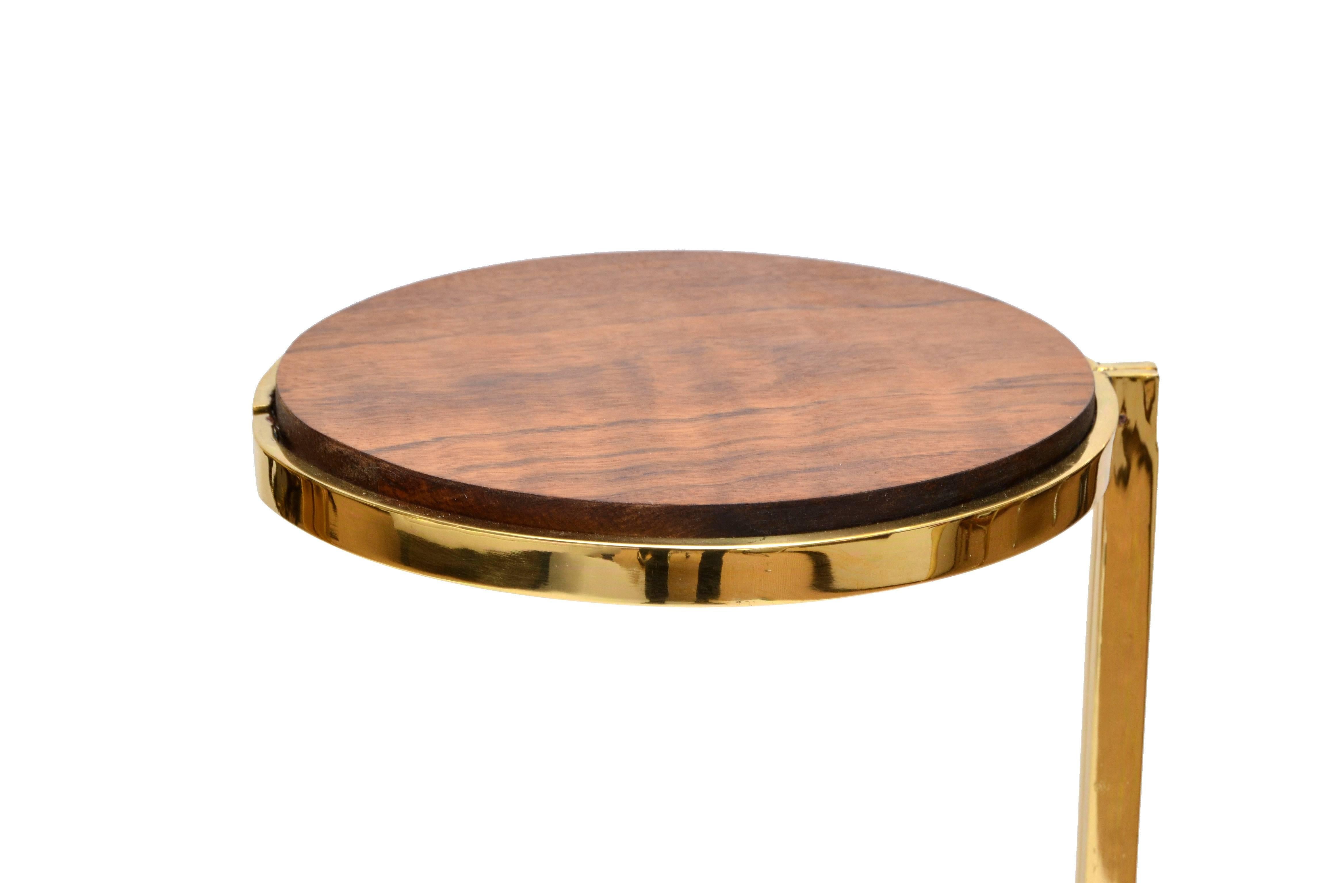Polished Art Deco Personal Brass with Wooden Top Side Tables