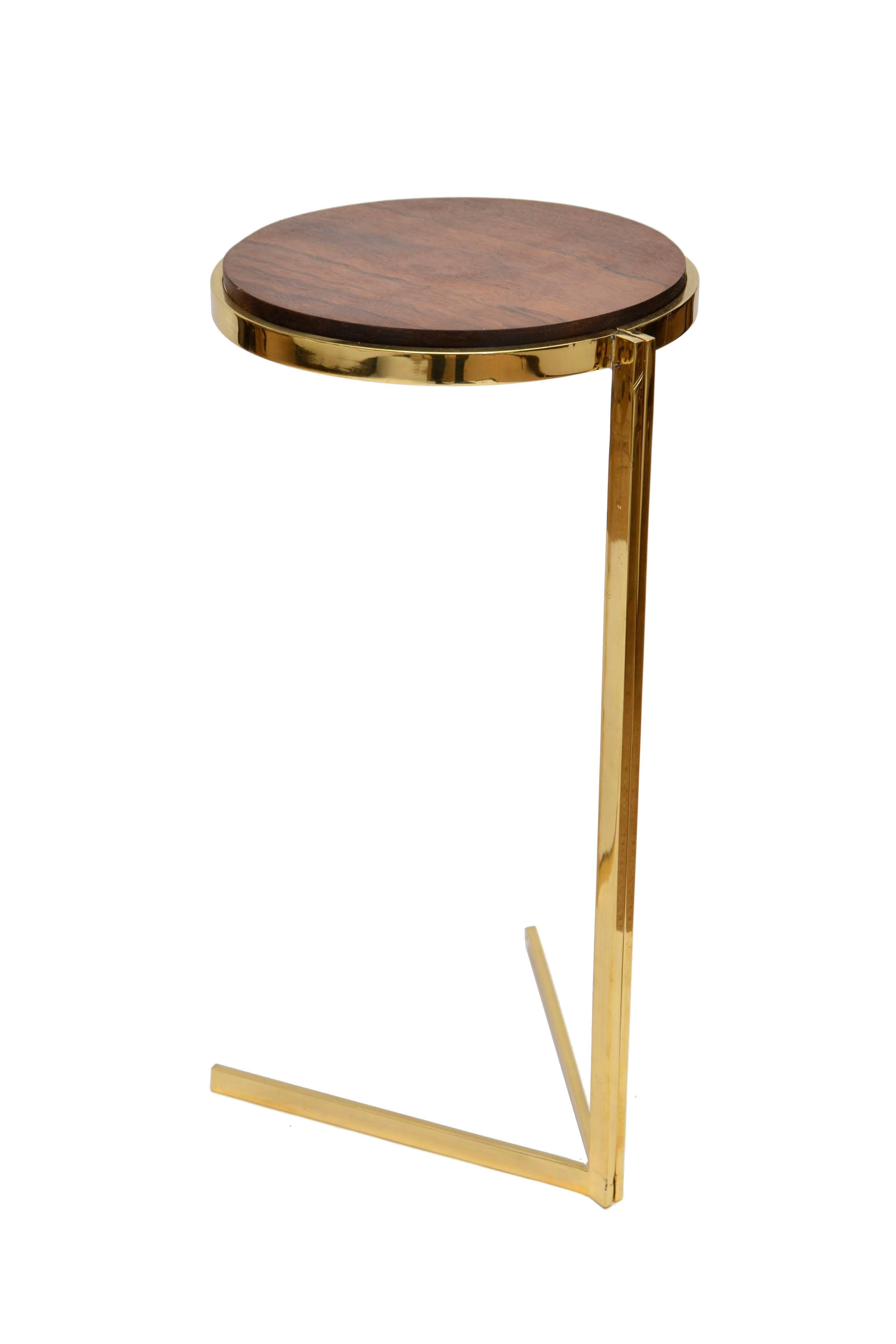 Art Deco Personal Brass with Wooden Top Side Tables In Good Condition In Miami, FL