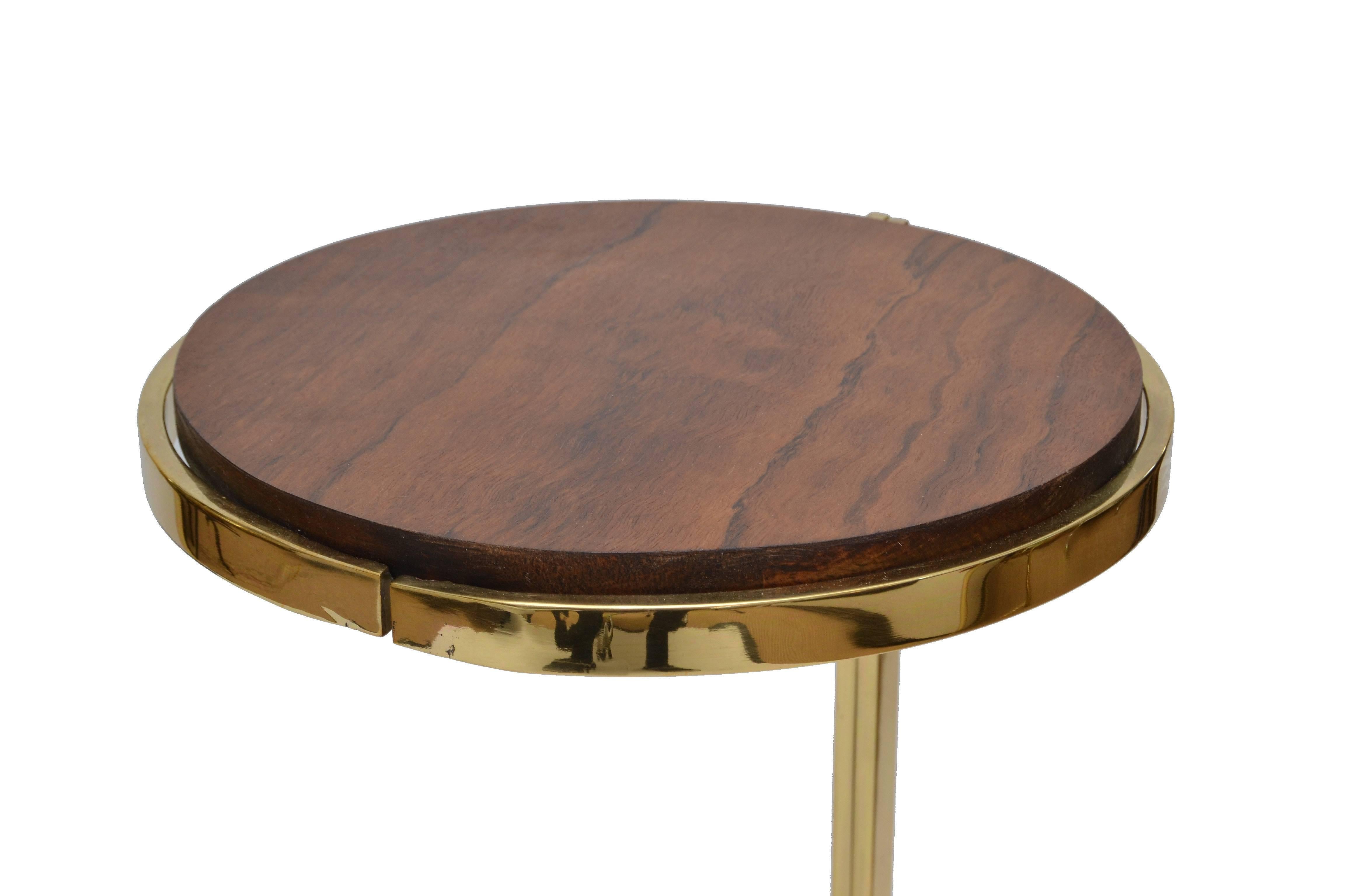 Mid-20th Century Art Deco Personal Brass with Wooden Top Side Tables