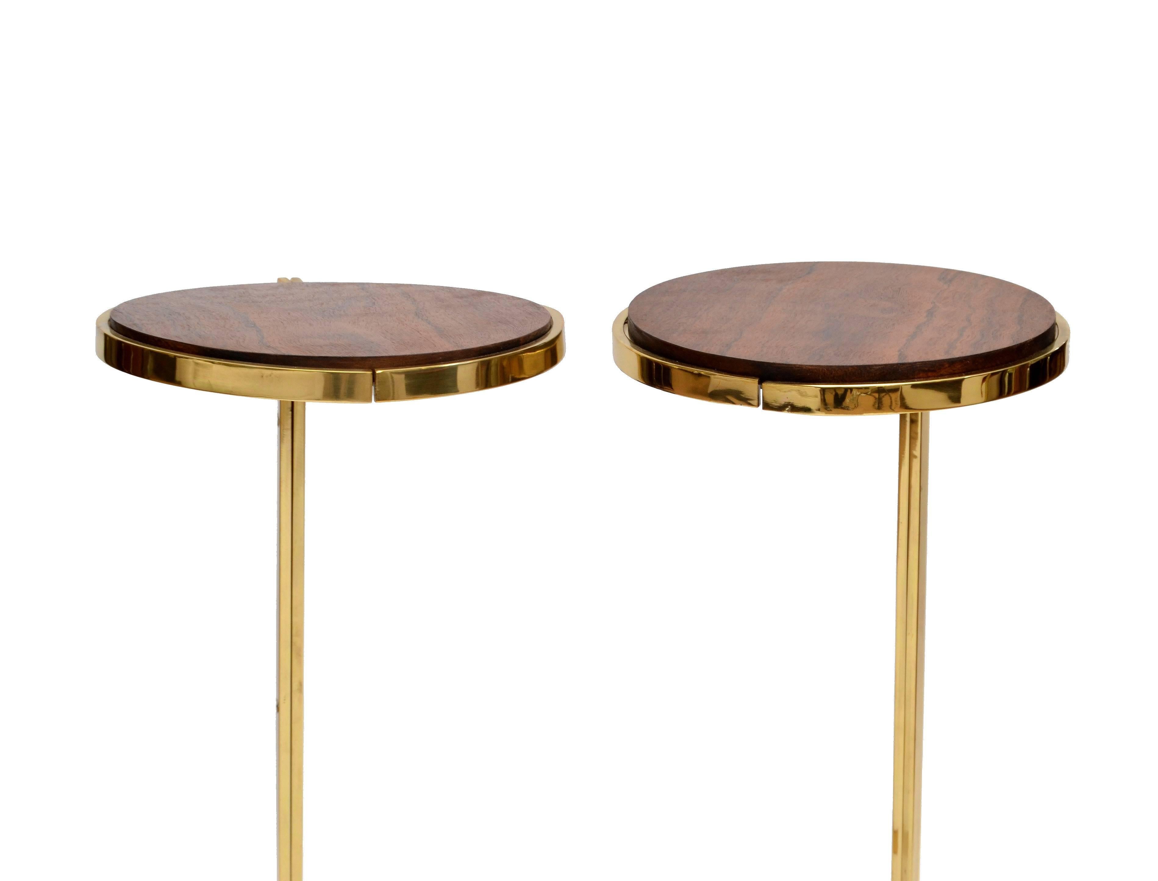 Art Deco Personal Brass with Wooden Top Side Tables 1