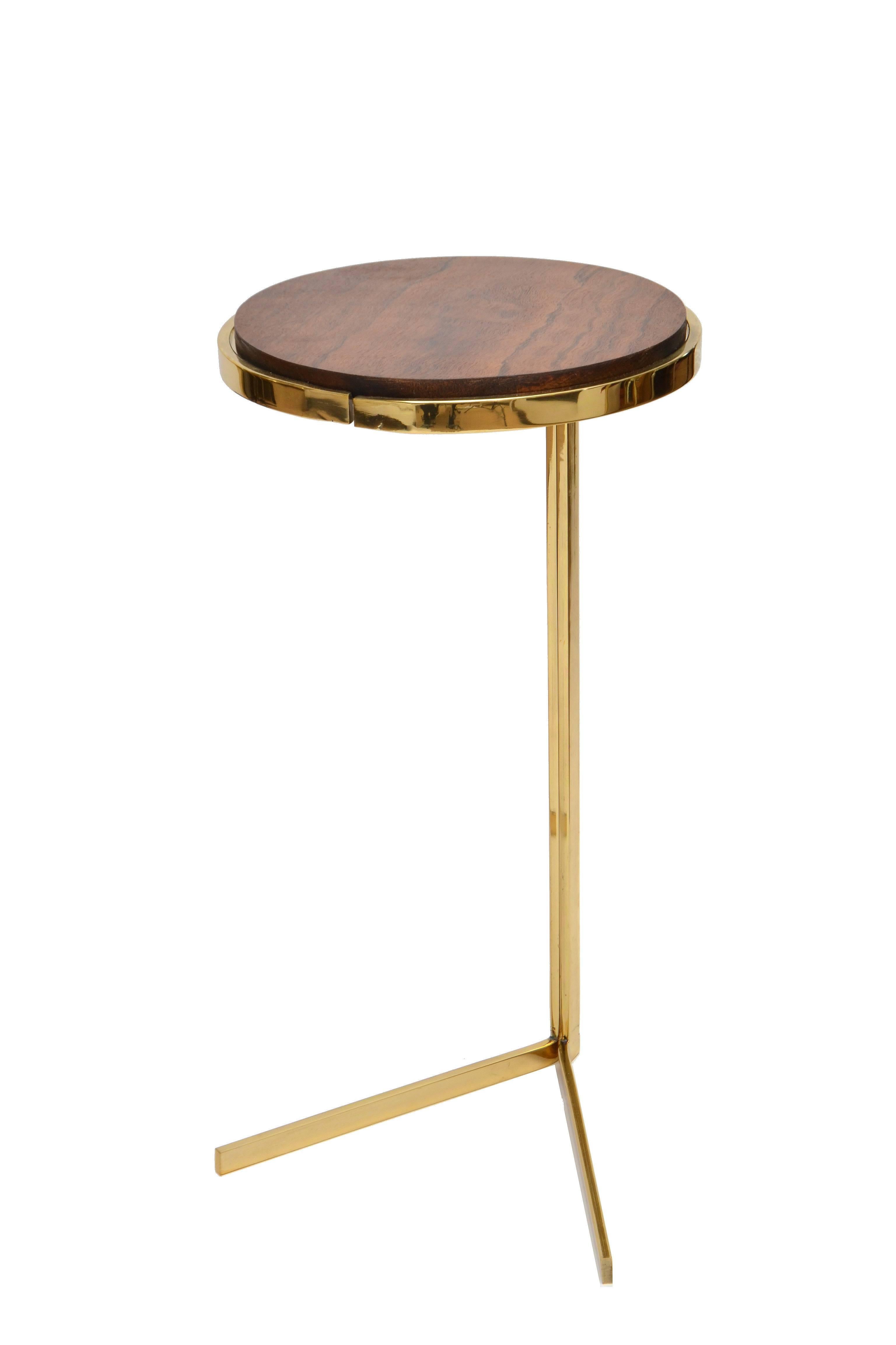 Art Deco Personal Brass with Wooden Top Side Tables 2