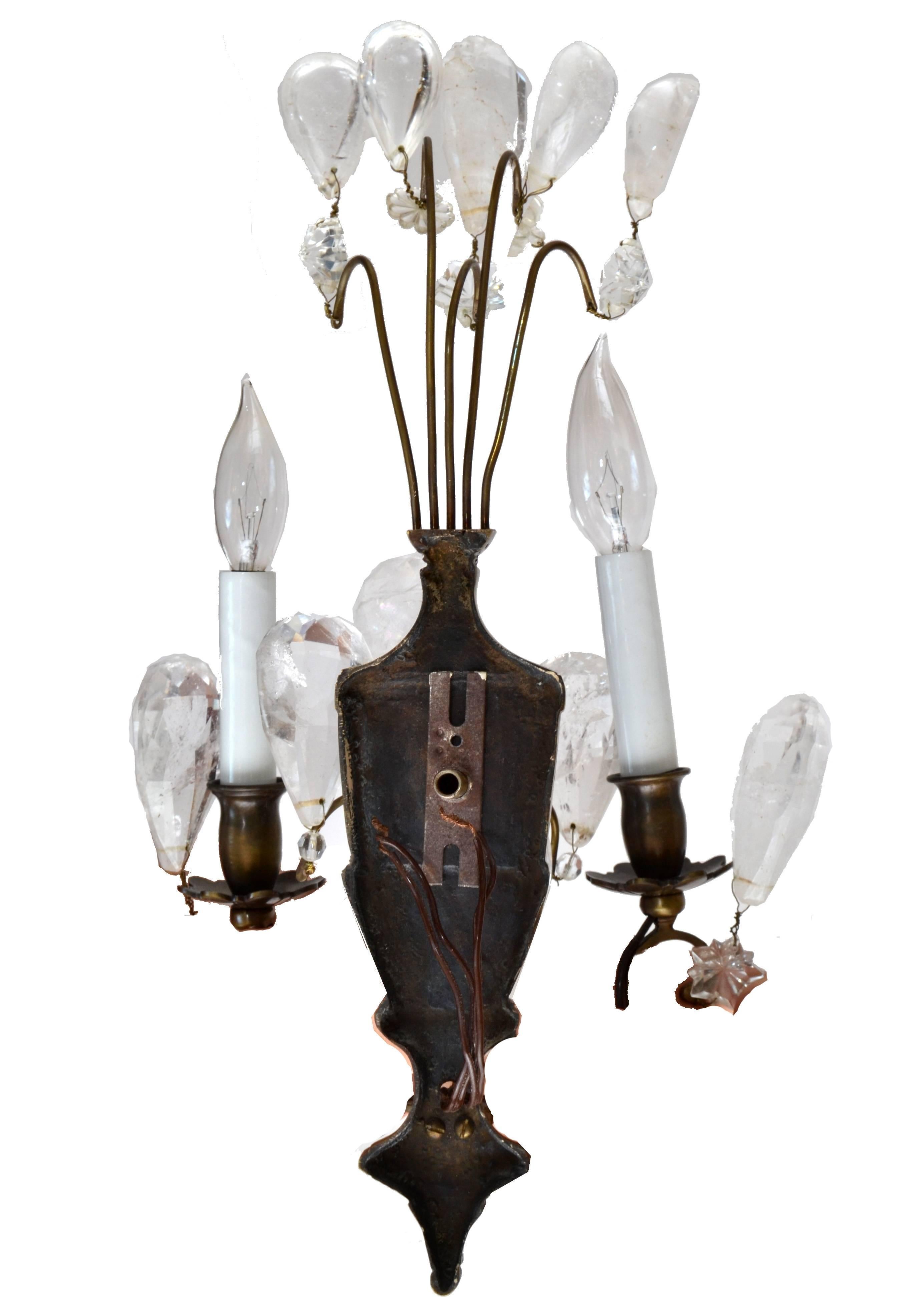Bohemian Rock Crystal and Bronze Wall Sconces, a Pair 1
