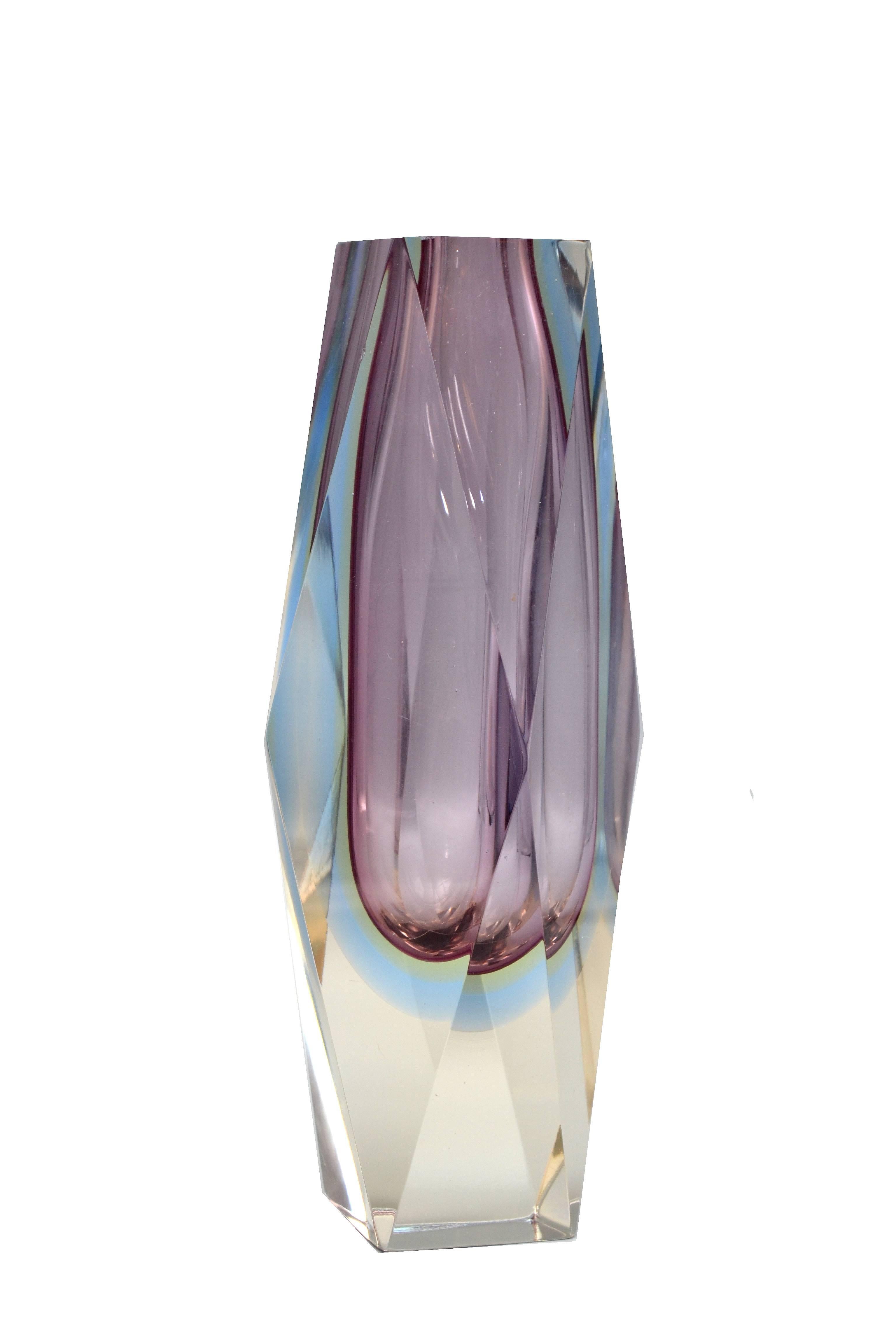 Mid-Century Modern Faceted Vase in Violet Attributed to Mandruzzato