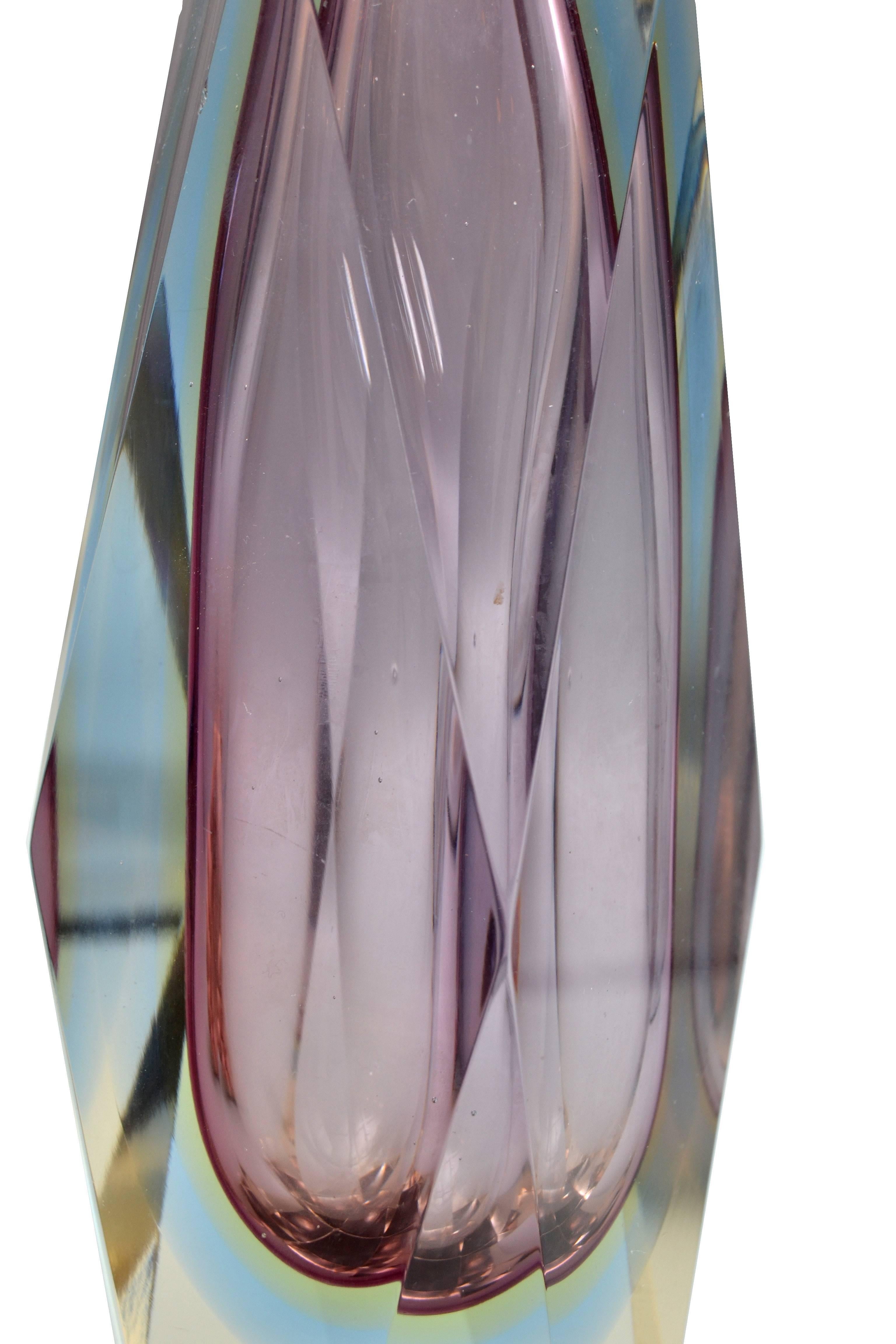 Italian Faceted Vase in Violet Attributed to Mandruzzato