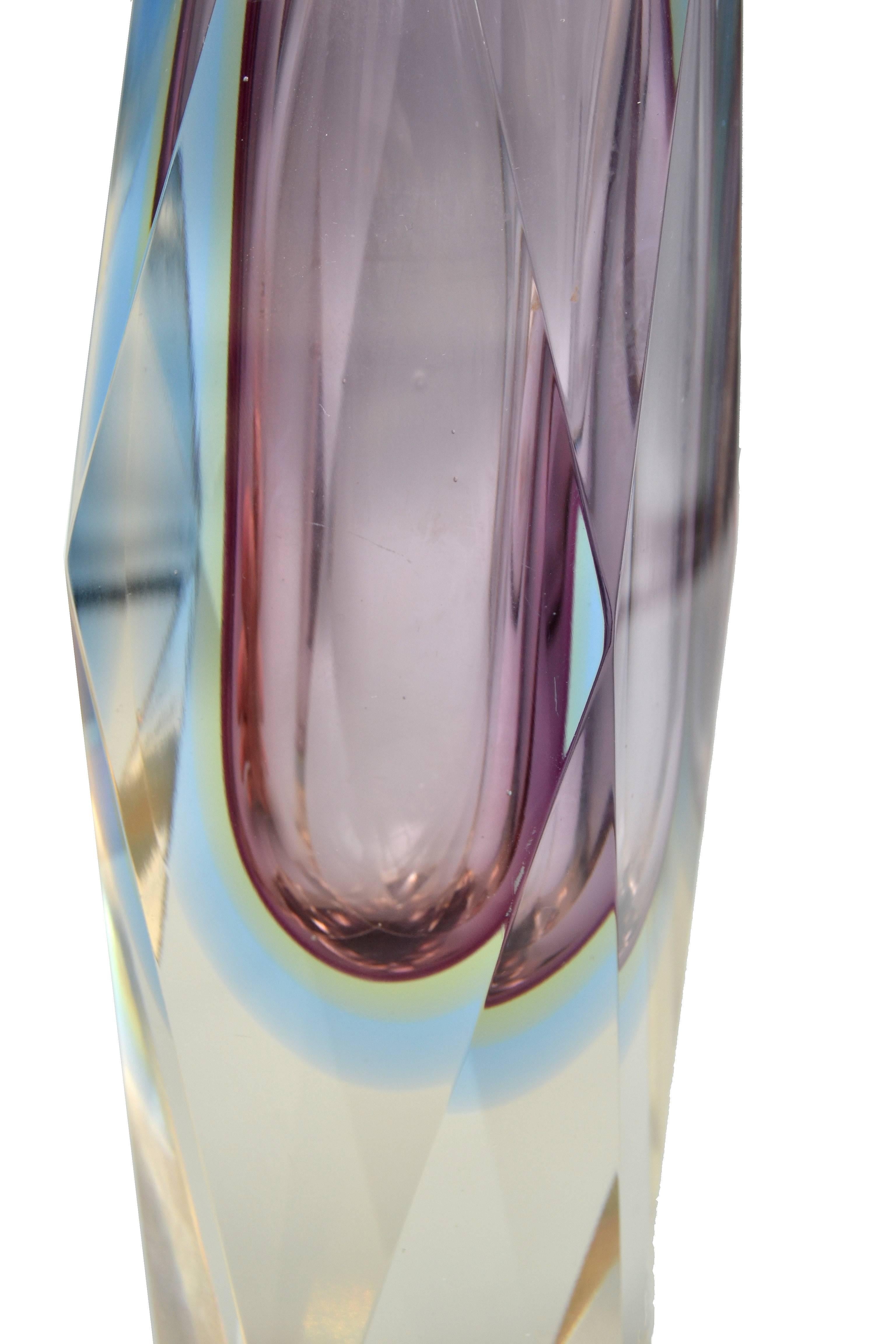 Mid-20th Century Faceted Vase in Violet Attributed to Mandruzzato