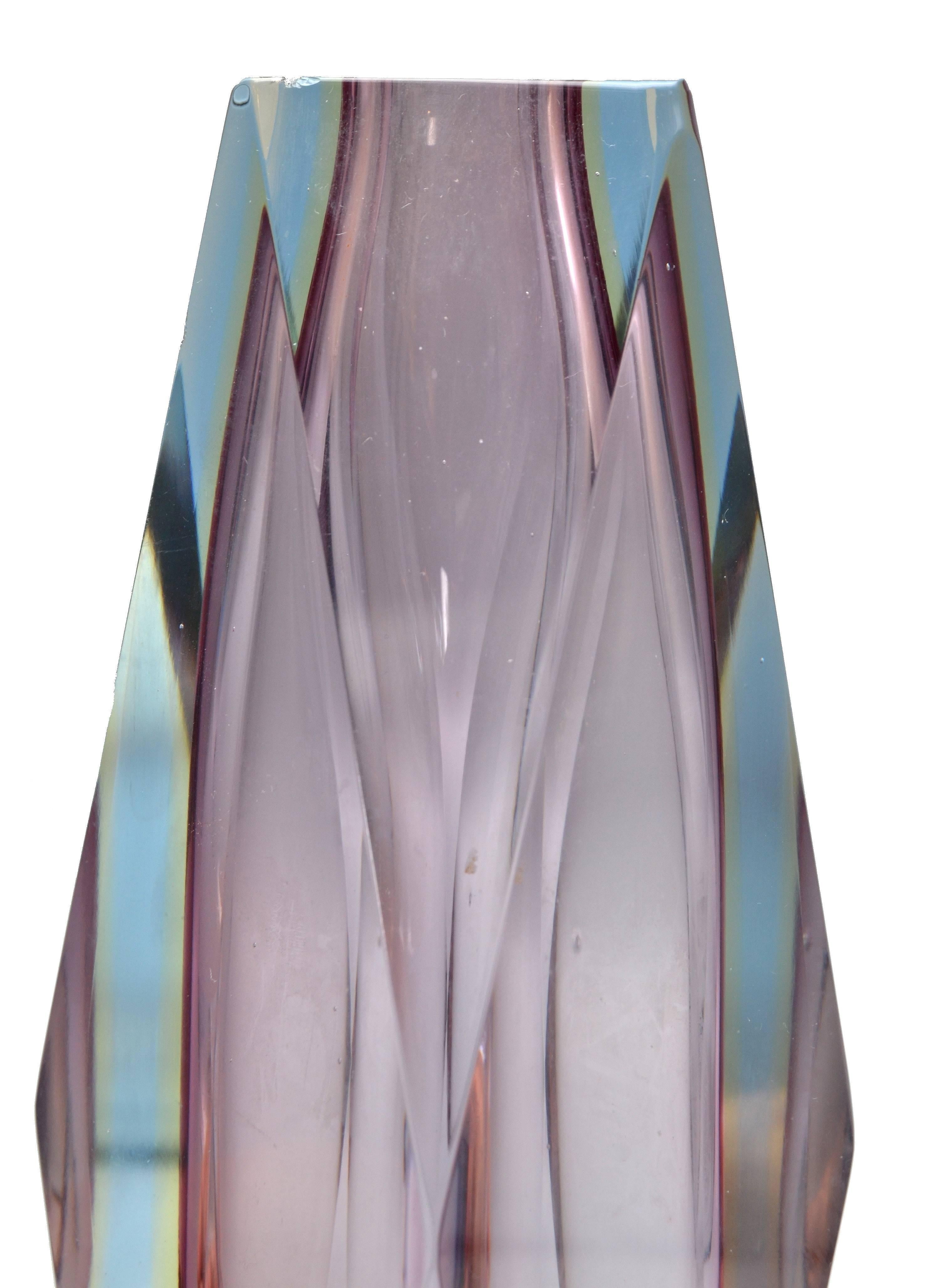 Art Glass Faceted Vase in Violet Attributed to Mandruzzato