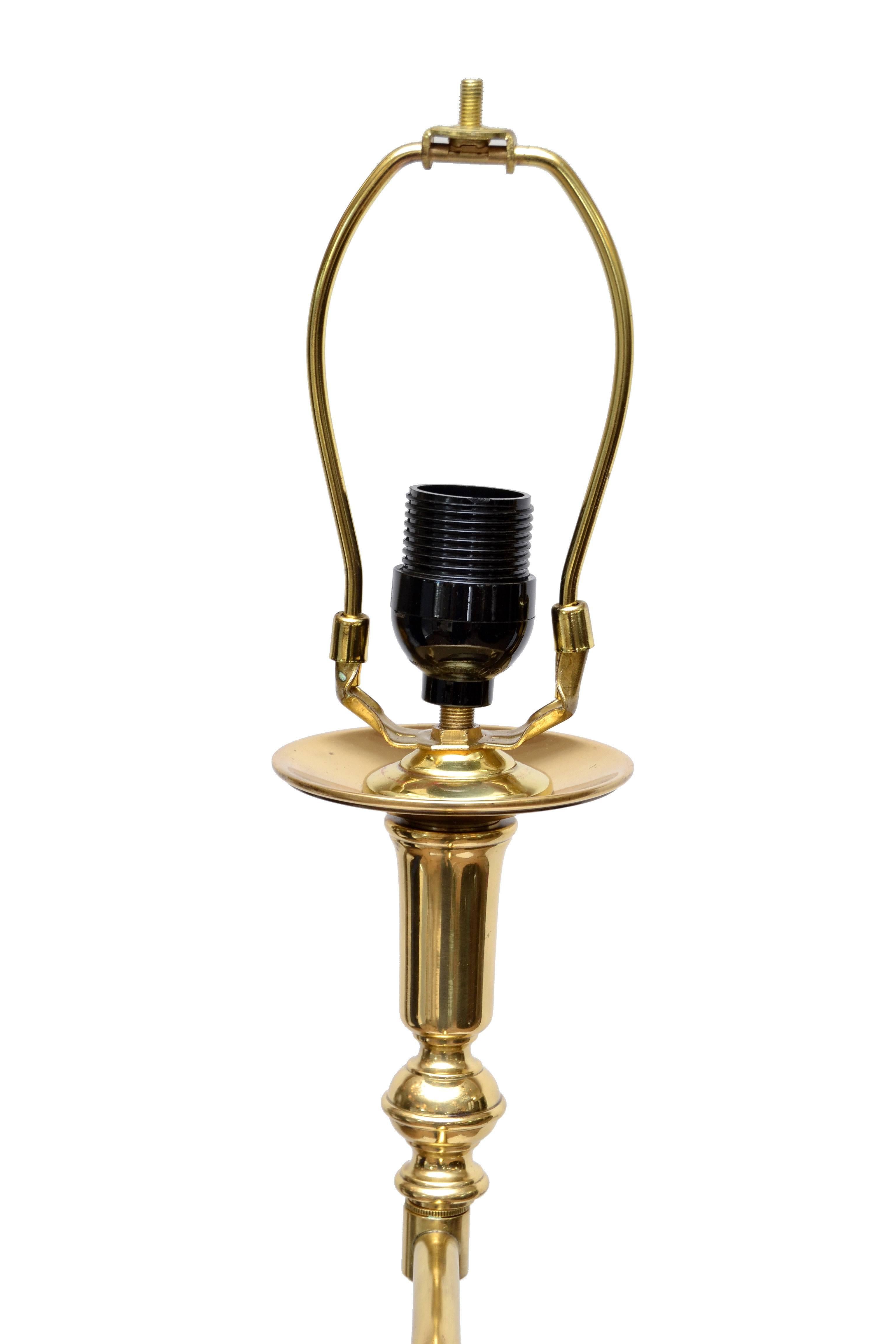 Italian Hollywood Regency Tall Swing Arm Brass Floor Lamp with Shade