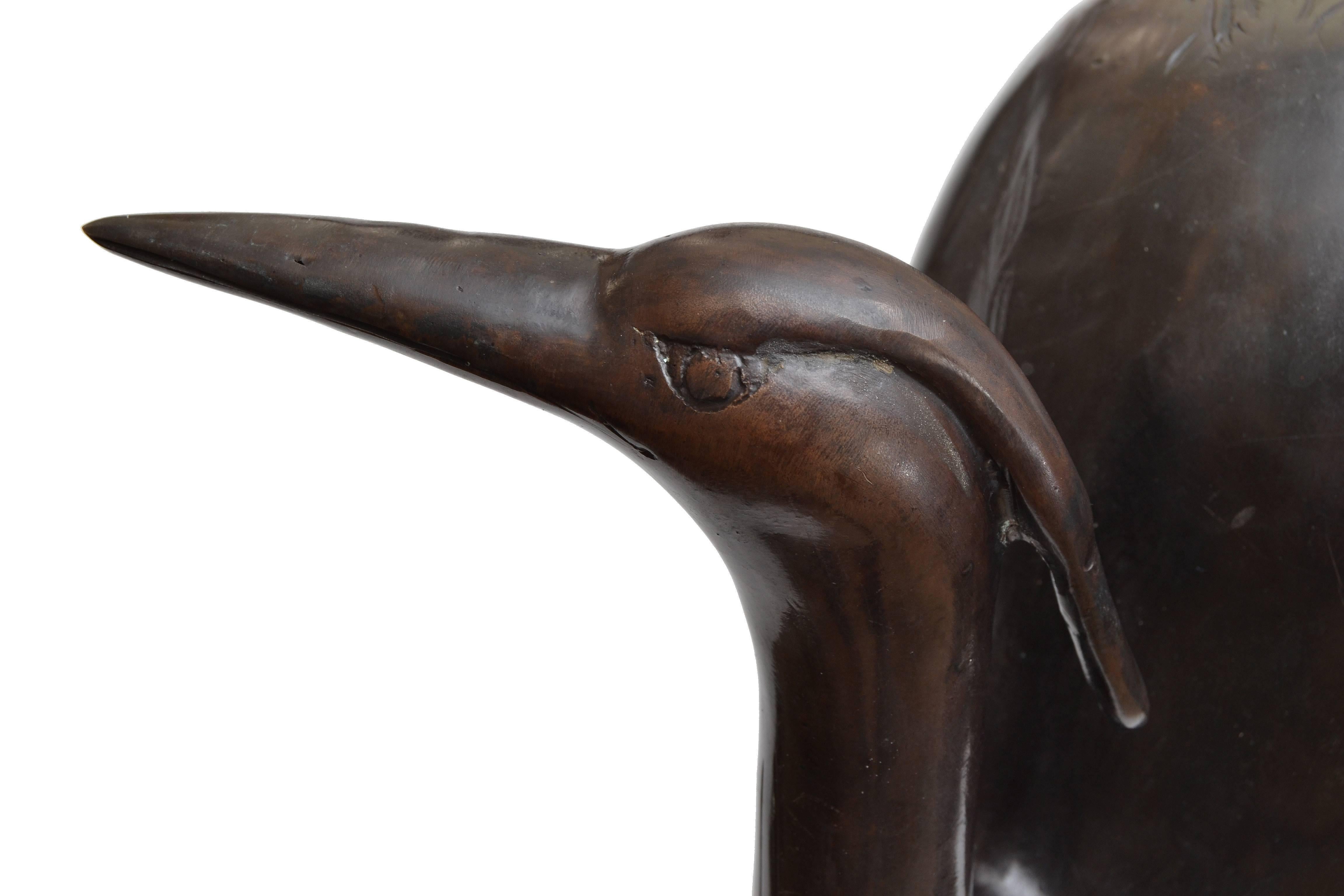American Solid Bronze Fountain Heron Sculptures, Pair